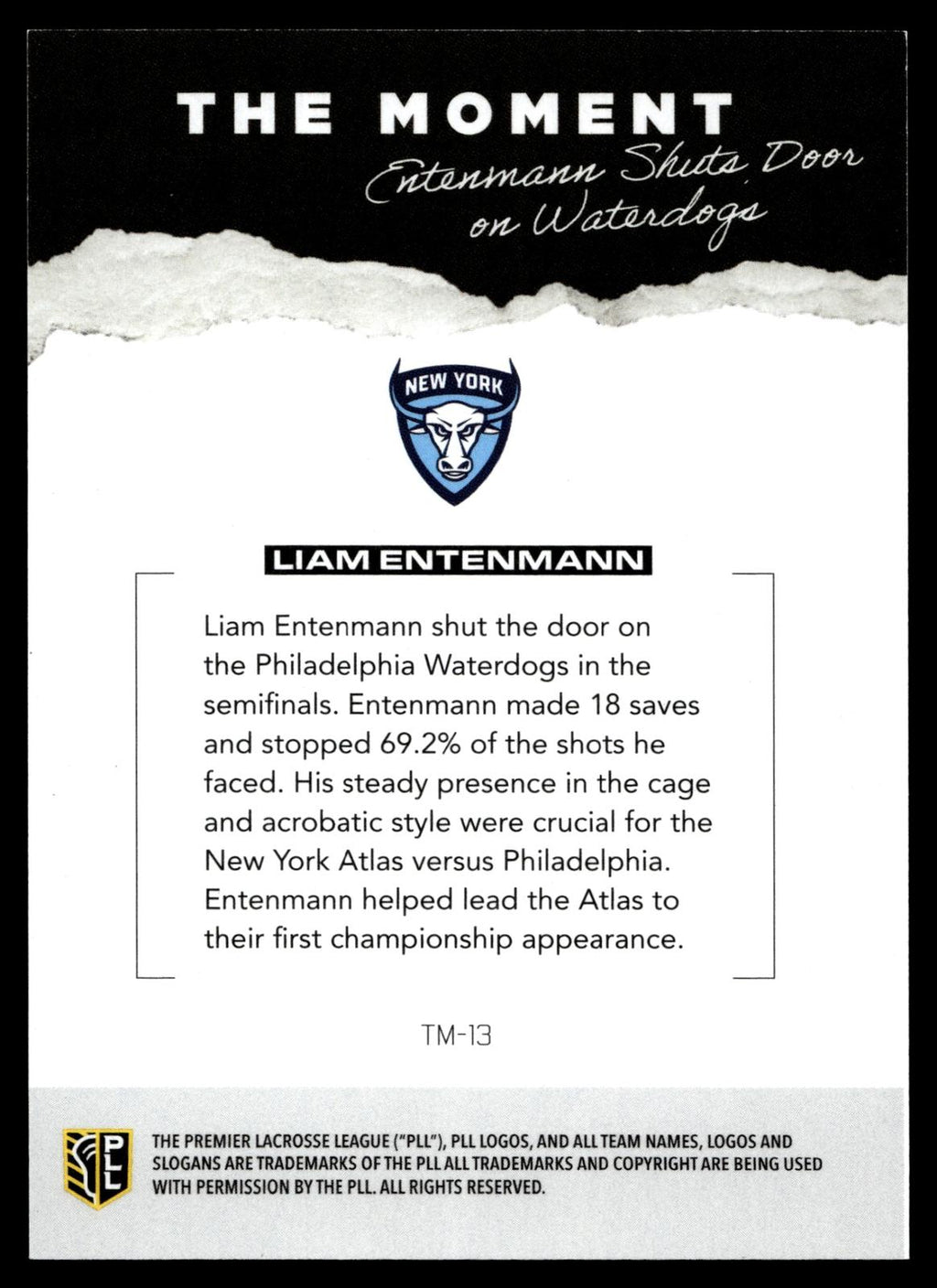 Liam Entenmann 2026 PLL Fieldside II New York Atlas Blue 90/99 #TM-13