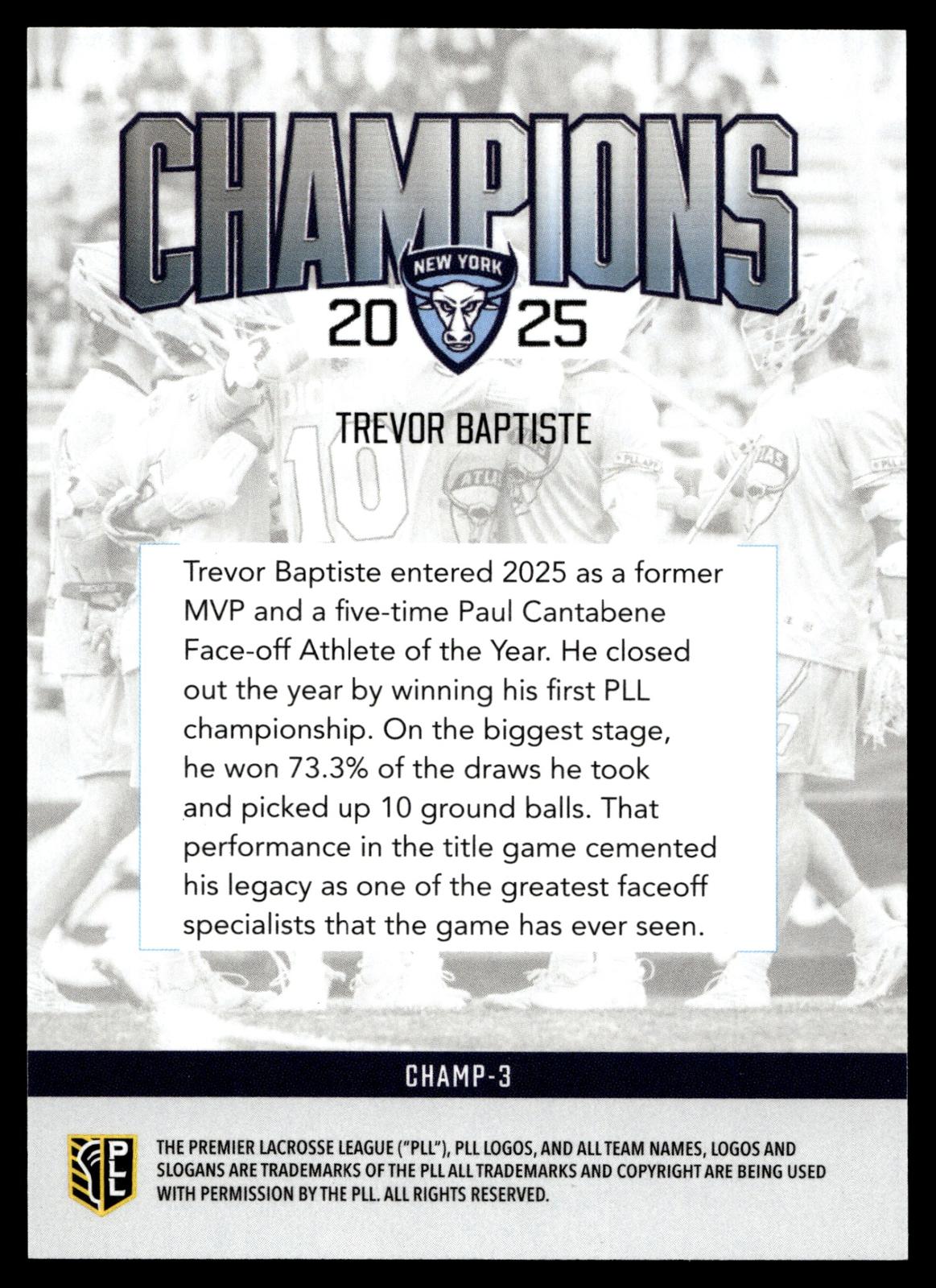 Trevor Baptiste 2026 PLL Fieldside II New York Atlas Blue 35/99 #CHAMP-3