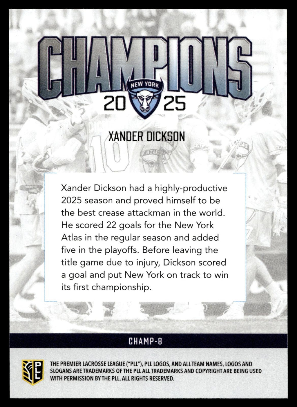Xander Dickson 2026 PLL Fieldside II New York Atlas Blue 58/99 #CHAMP-8