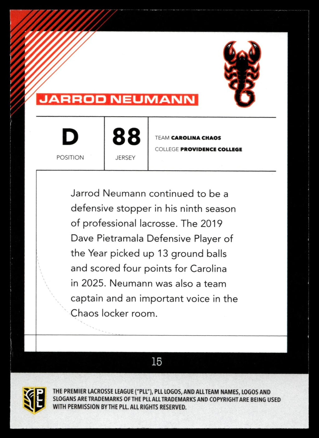 Jarrod Neumann 2026 PLL Fieldside II Carolina Chaos Matte Finish #15
