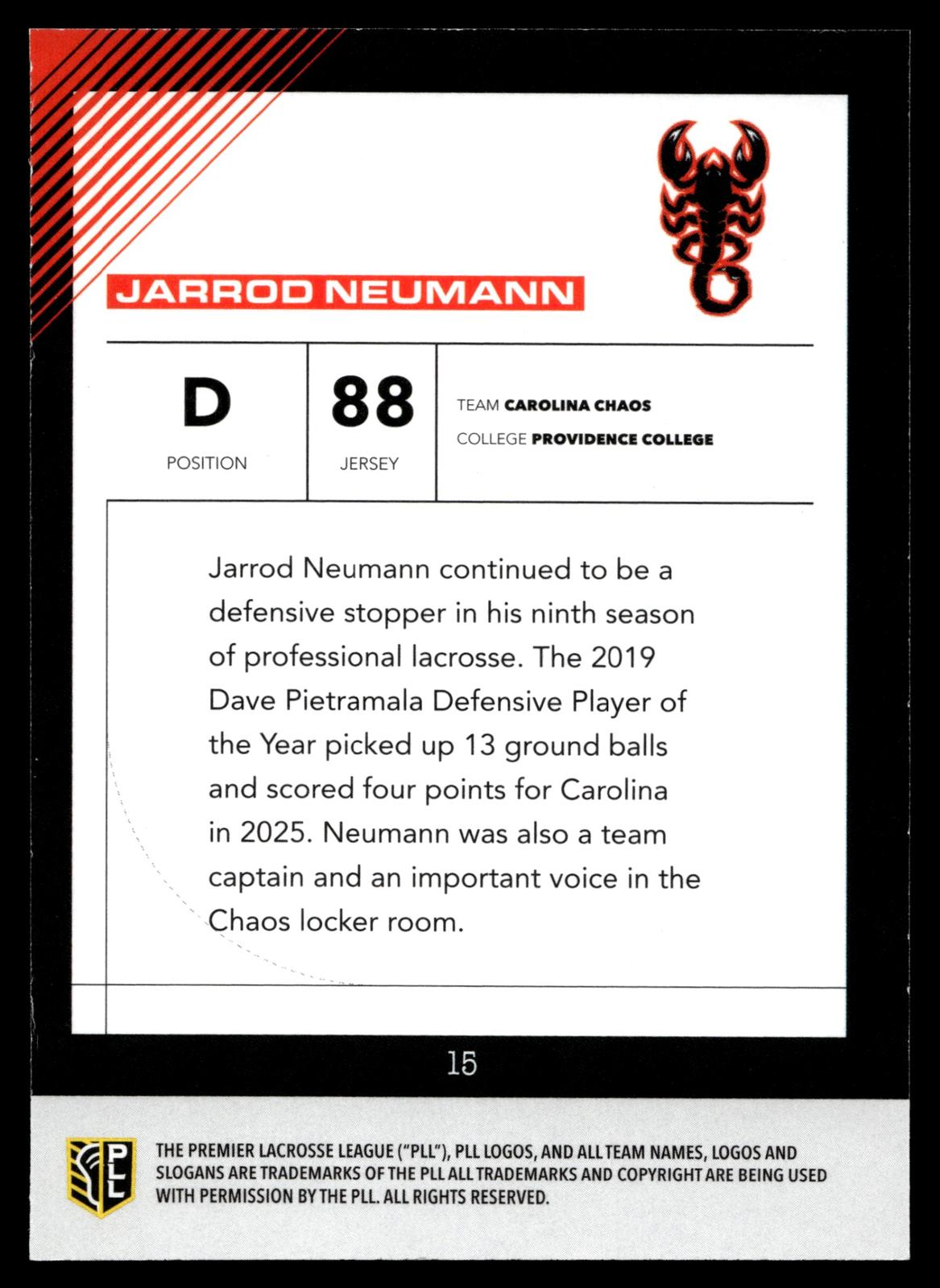 Jarrod Neumann 2026 PLL Fieldside II Carolina Chaos Matte Finish #15