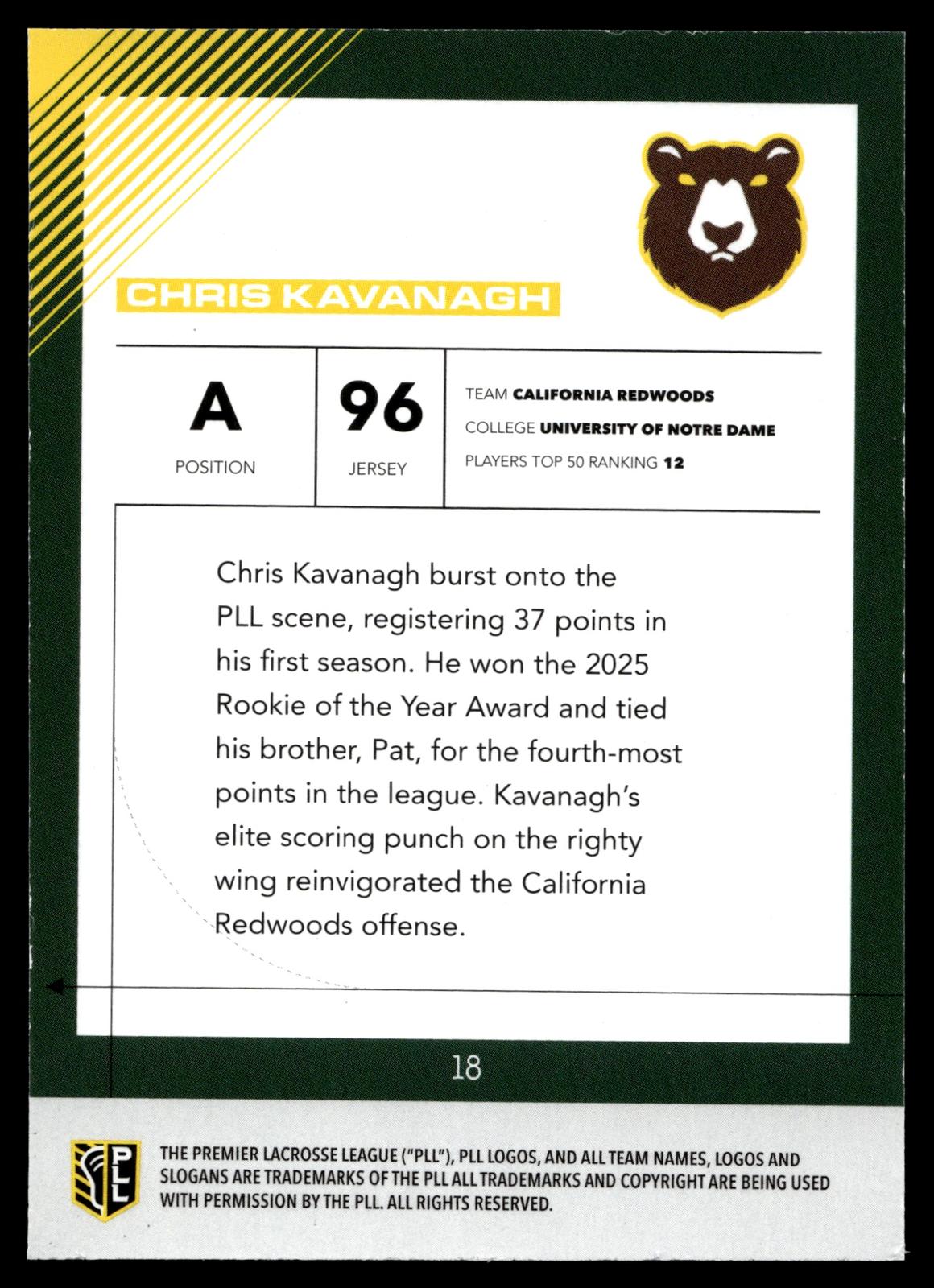 Chris Kavanagh 2026 PLL Fieldside II California Redwoods Matte Finish #18