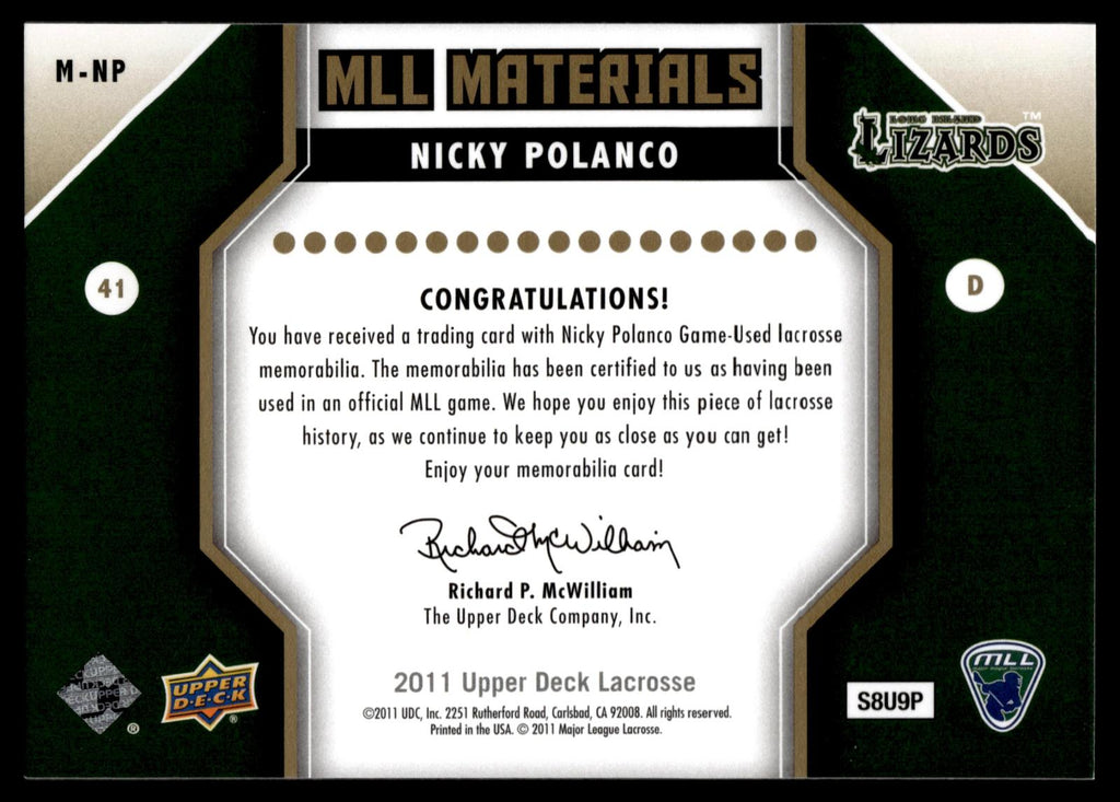 Nicky Polanco 2011 Upper Deck MLL Materials Long Island Lizards #M-NP