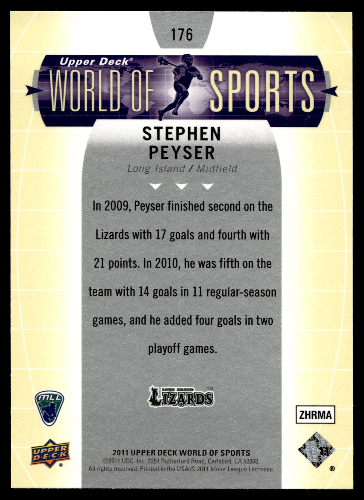 Stephen Peyser 2011 Upper Deck World of Sports New York Lizards #176