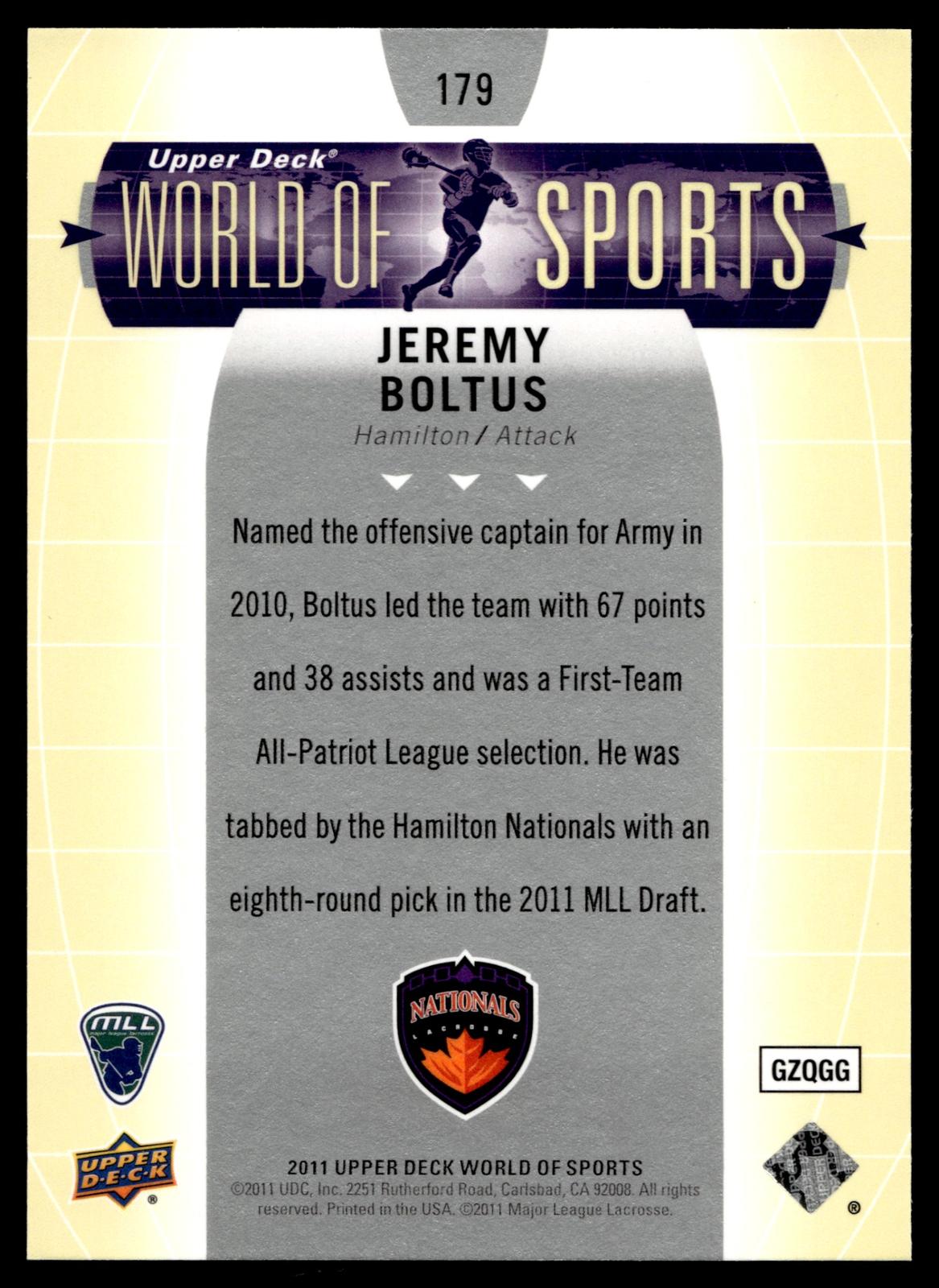 Jeremy Boltus 2011 Upper Deck World of Sports Toronto Nationals #179