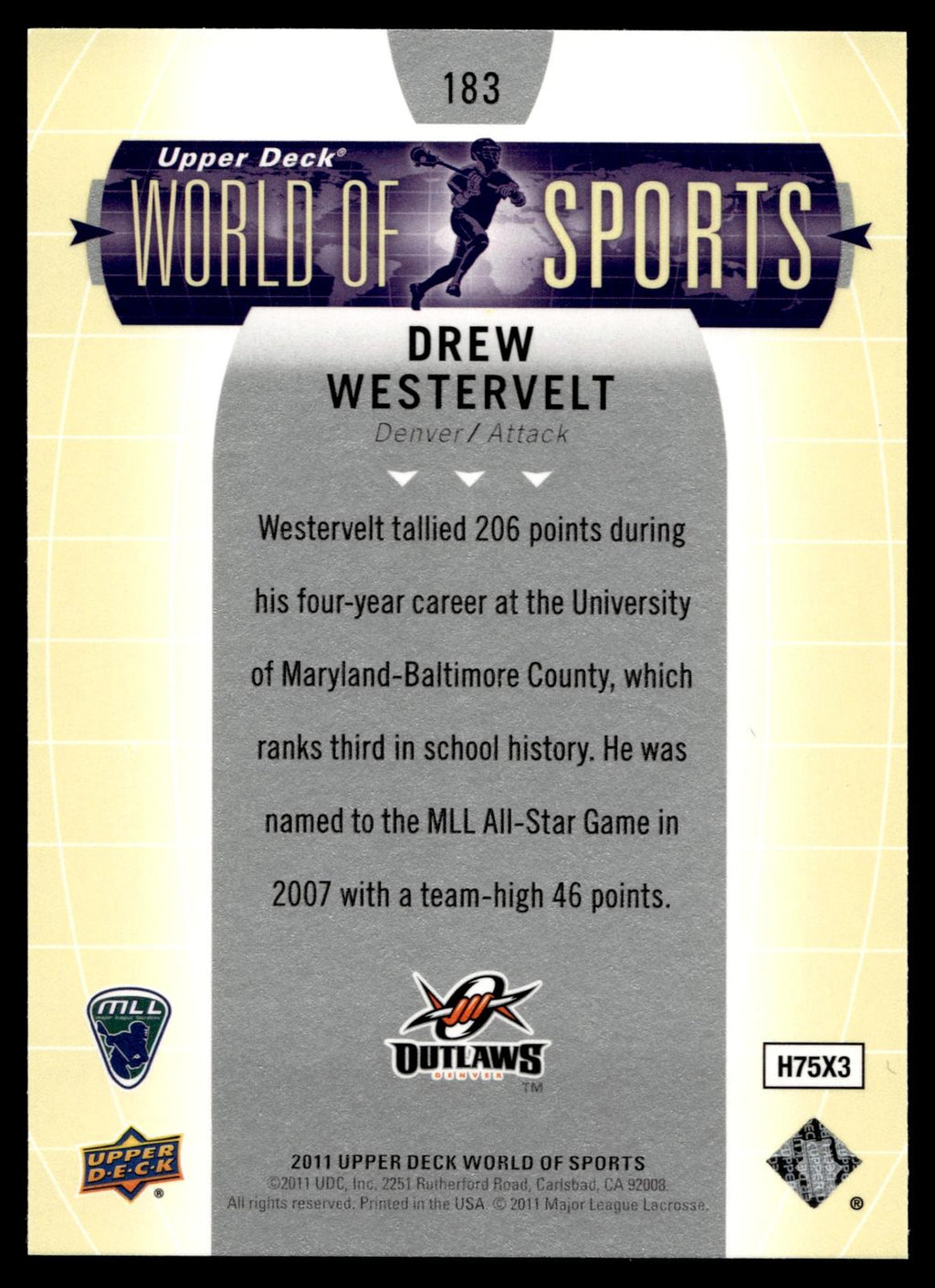 Drew Westervelt 2011 Upper Deck World of Sports Denver Outlaws #183