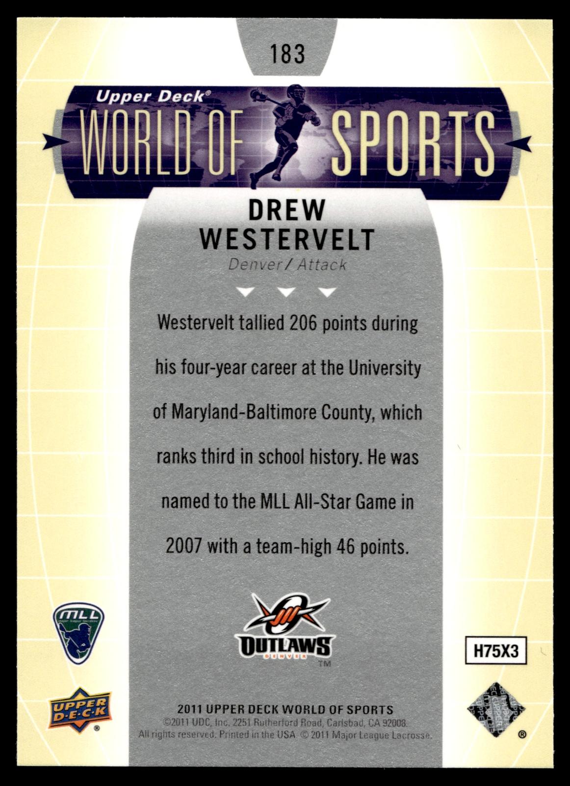 Drew Westervelt 2011 Upper Deck World of Sports Denver Outlaws #183