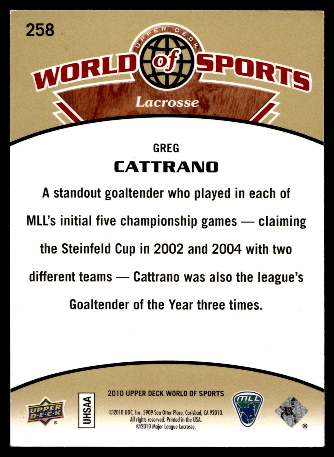 Greg Cattrano 2010 Upper Deck World of Sports Long Island Lizards #258