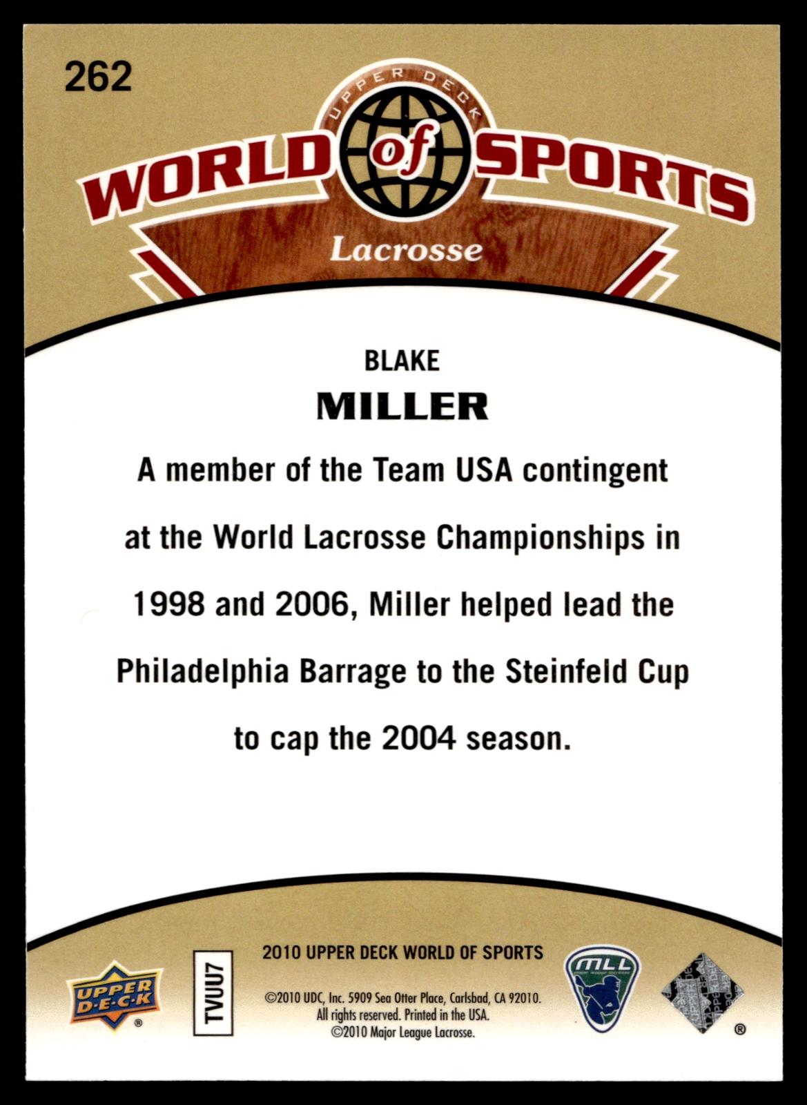 Blake Miller 2010 Upper Deck World of Sports Long Island Lizards #262