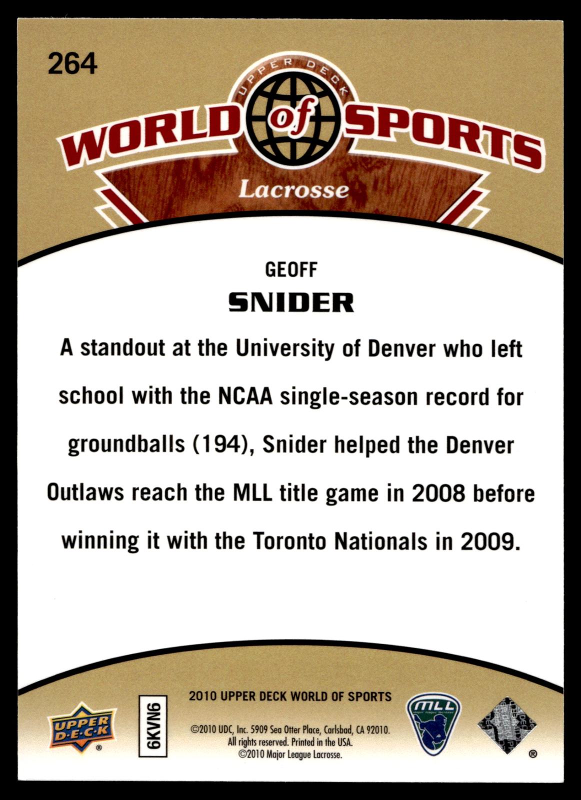 Geoff Snider 2010 Upper Deck World of Sports Toronto Nationals #264