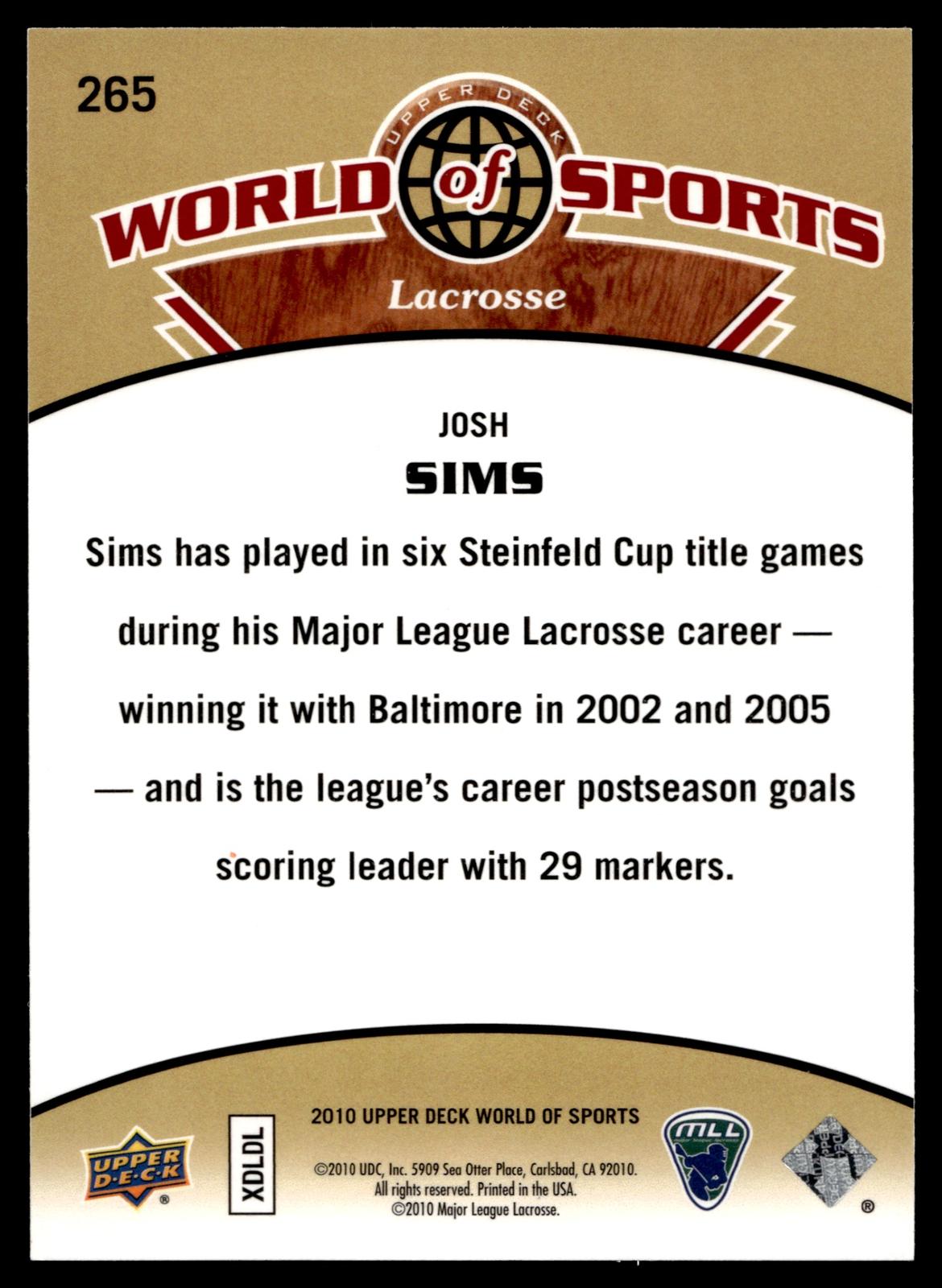Josh Sims 2010 Upper Deck World of Sports Toronto Nationals #265