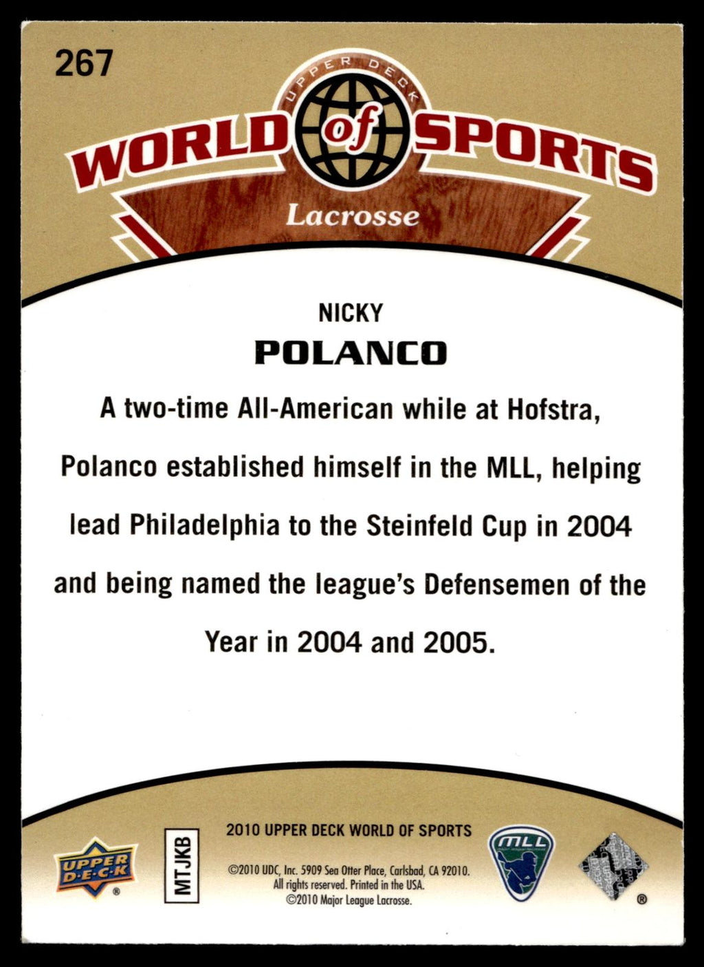 Nicky Polanco 2010 Upper Deck World of Sports Long Island Lizards #267