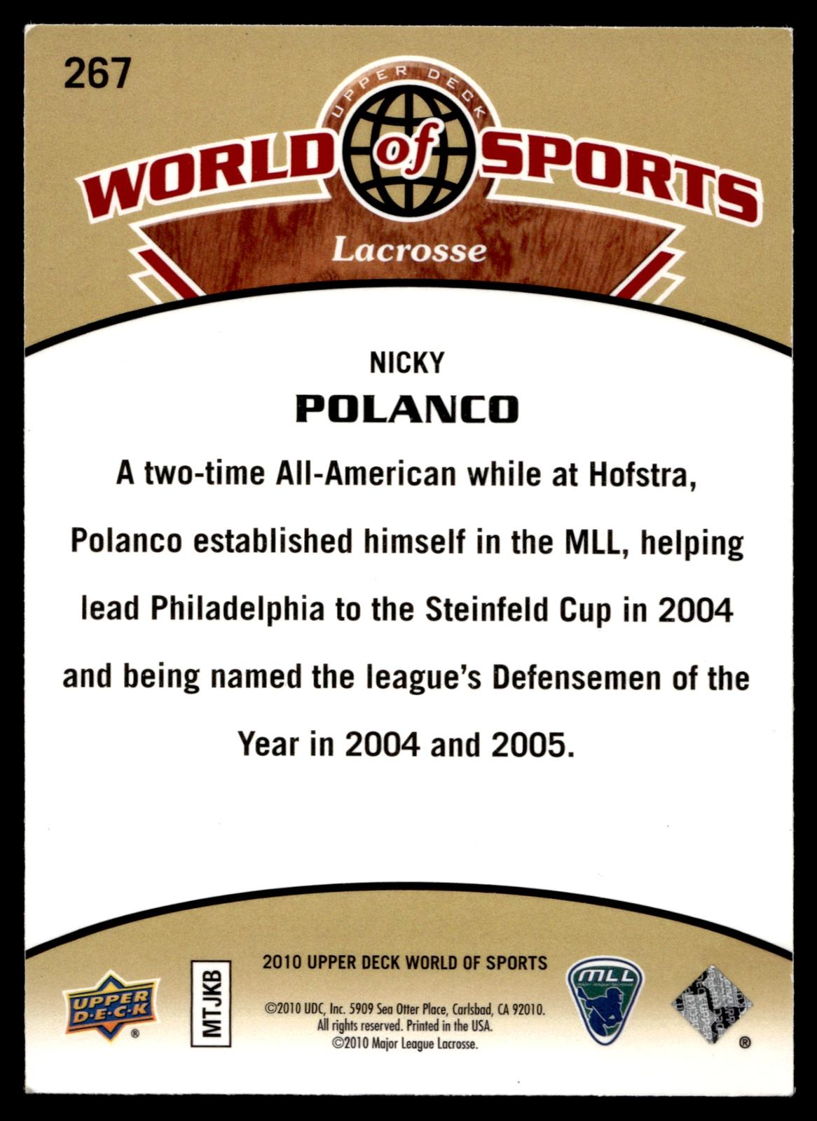 Nicky Polanco 2010 Upper Deck World of Sports Long Island Lizards #267