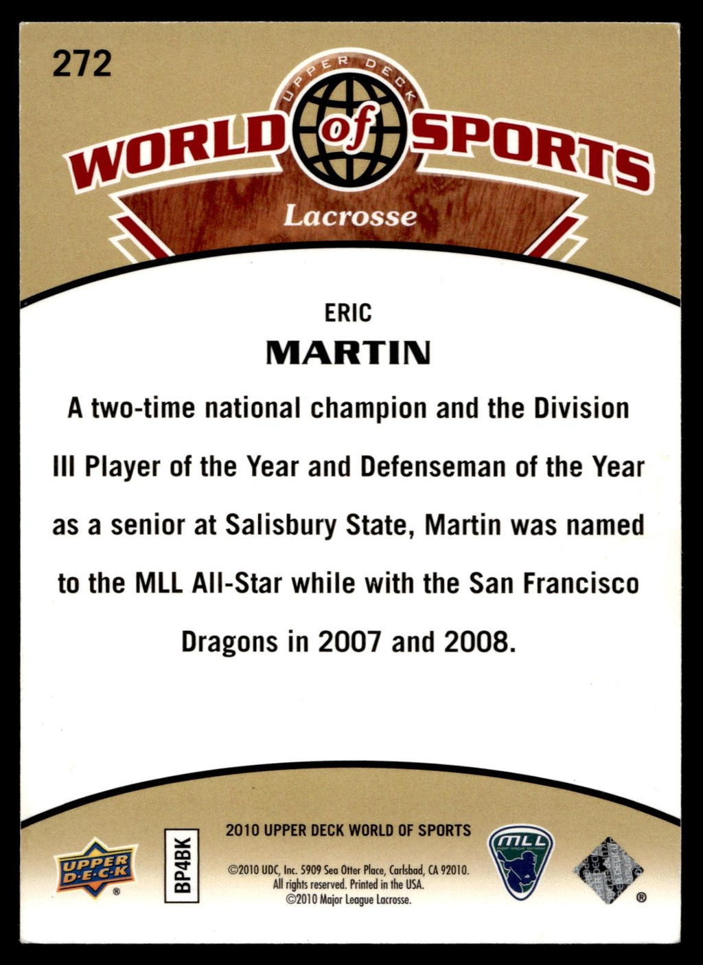 Eric Martin 2010 Upper Deck World of Sports Denver Outlaws #272