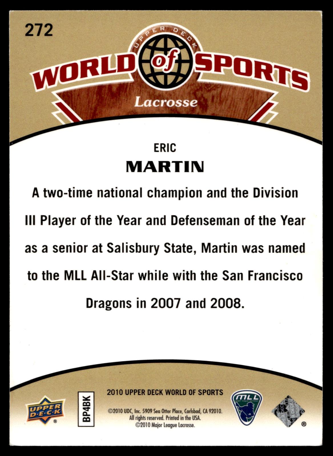 Eric Martin 2010 Upper Deck World of Sports Denver Outlaws #272