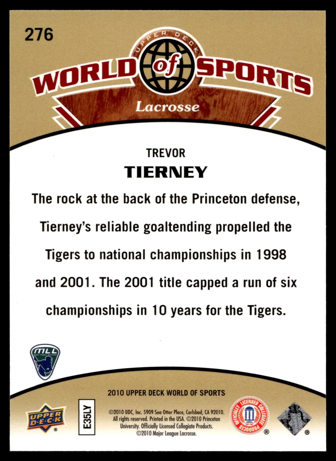 Trevor Tierney 2010 Upper Deck World of Sports Princeton Tigers #276