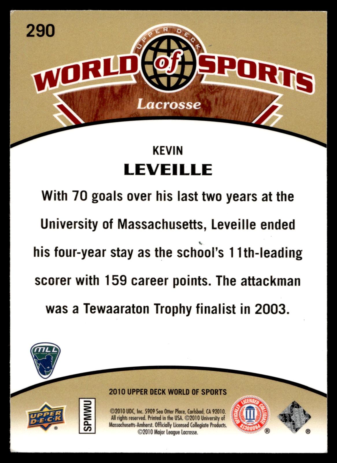 Kevin Leveille 2010 Upper Deck World of Sports UMass Minutemen #290