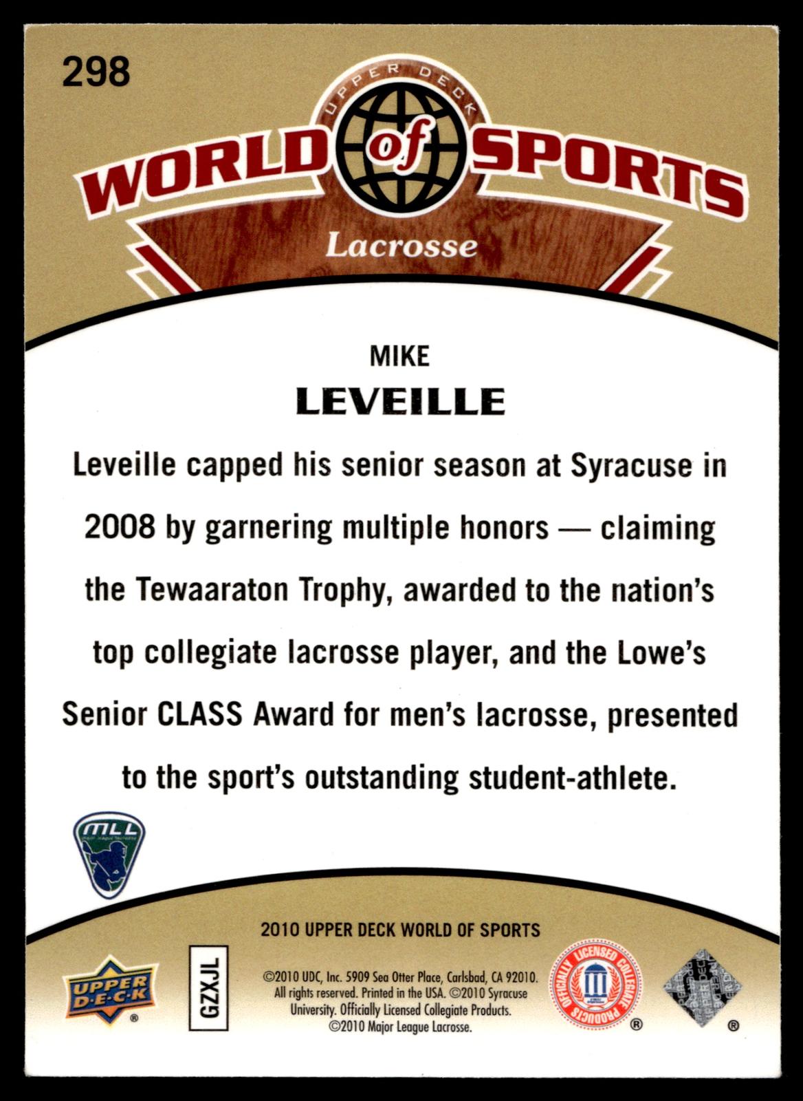 Mike Leveille 2010 Upper Deck World of Sports Syracuse Orange #298