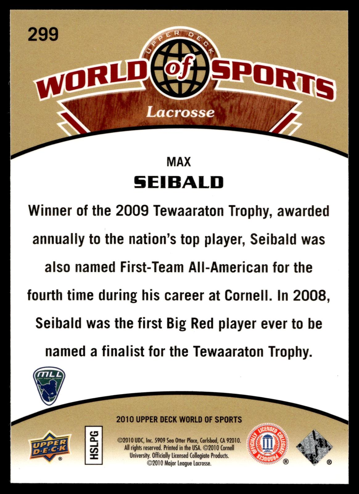 Max Seibald 2010 Upper Deck World of Sports Cornell Big Red #299