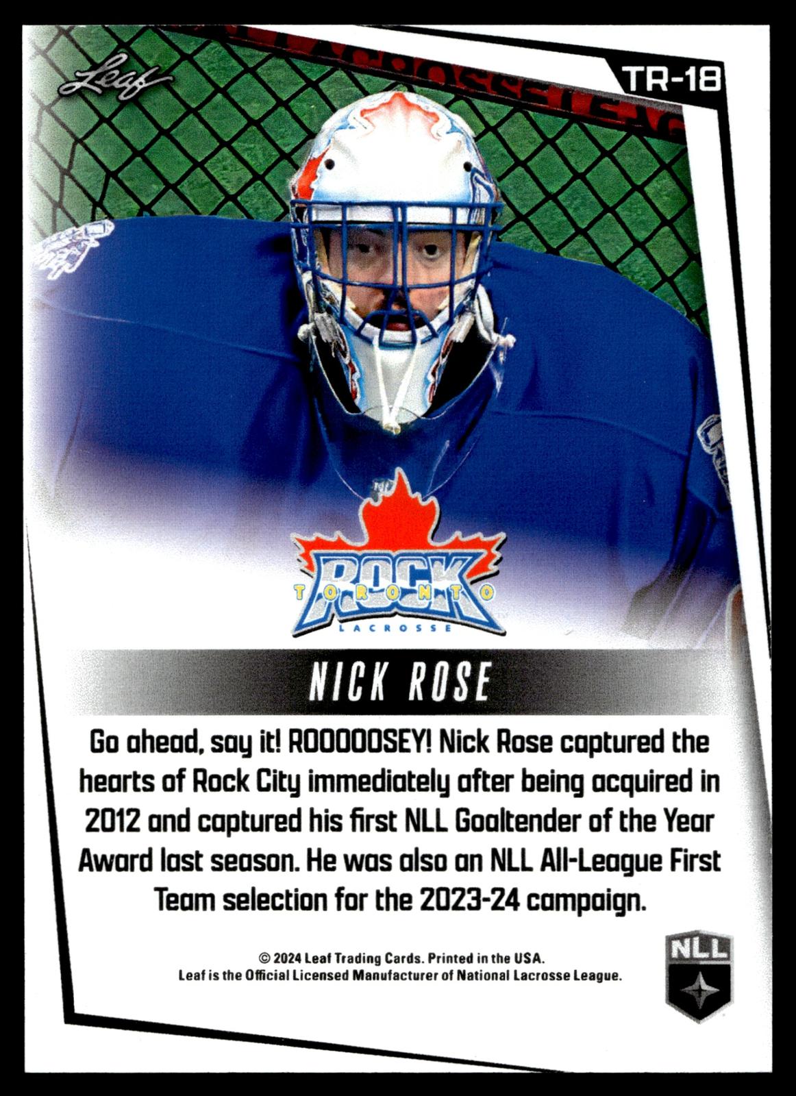 Nick Rose 2024 Leaf Toronto Rock #TR-18