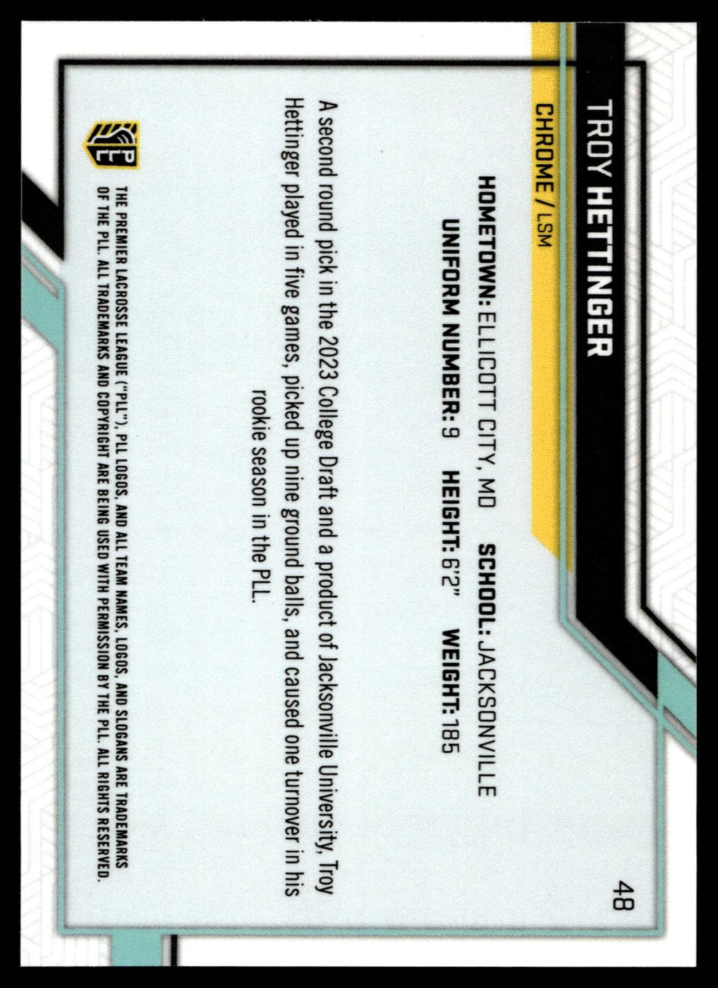 Troy Hettinger 2023 PLL Snapshot Chrome Blue 06/77 #48