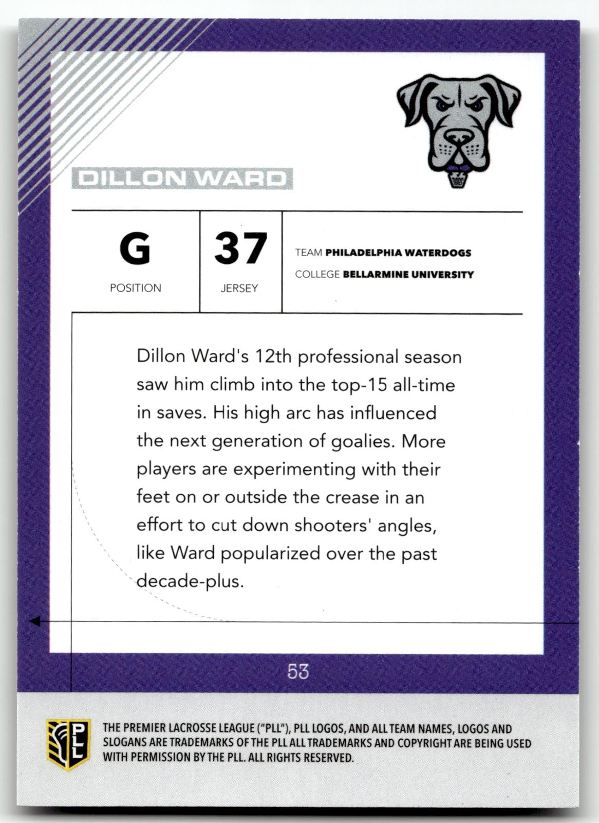 Dillon Ward 2026 PLL Fieldside II Philadelphia Water Dogs B & W 46/50 #53