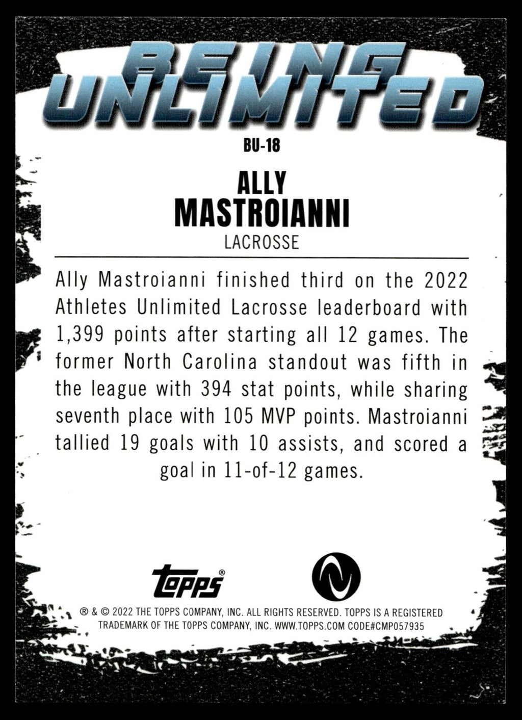 Ally Mastroianni 2022 Topps Athletes Unlimited Being Unlimited #BU-18