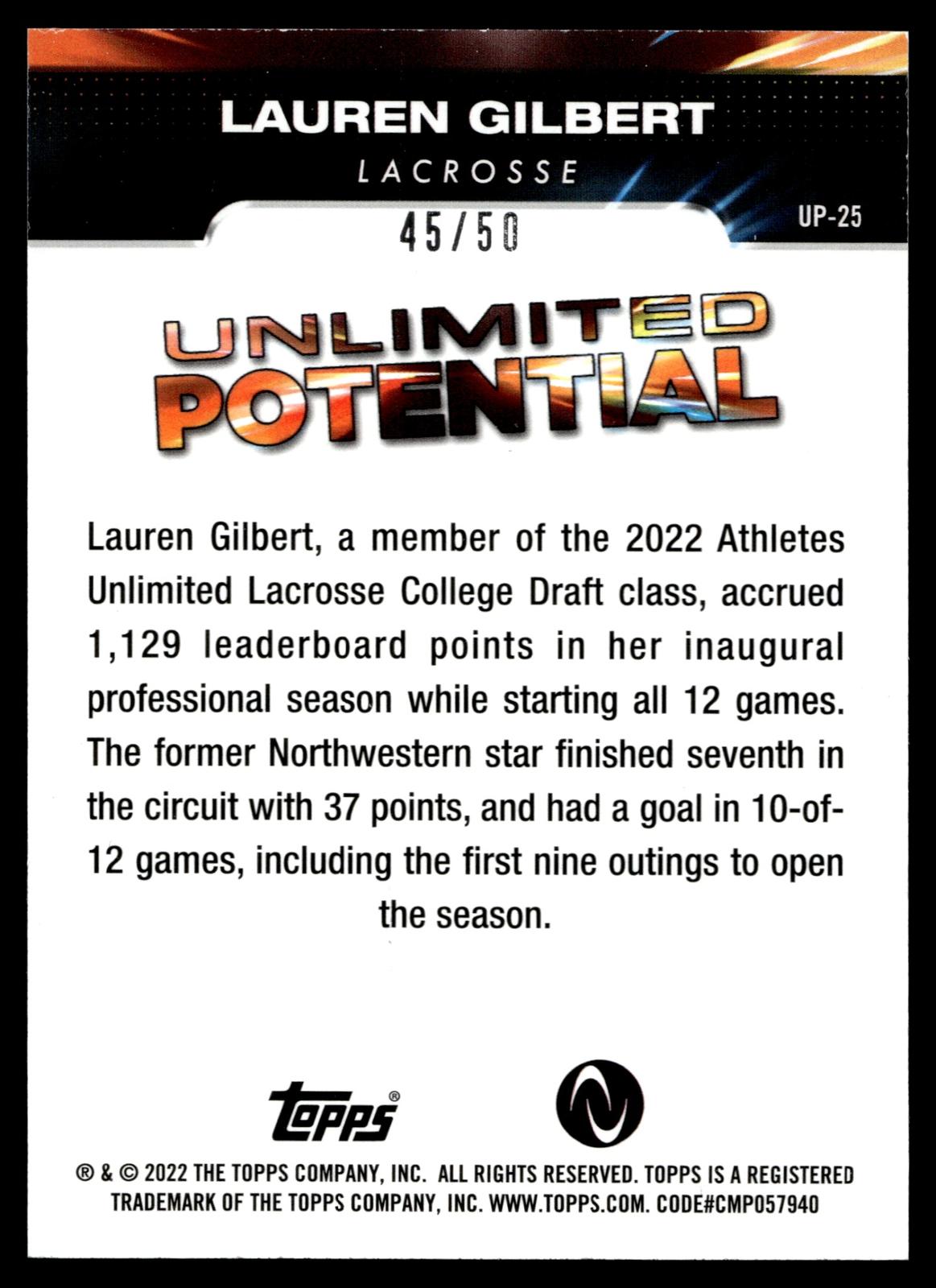 Lauren Gilbert 2022 Topps Athletes Unlimited - Unlimited Potential Rainbow 45/50 #UP-25