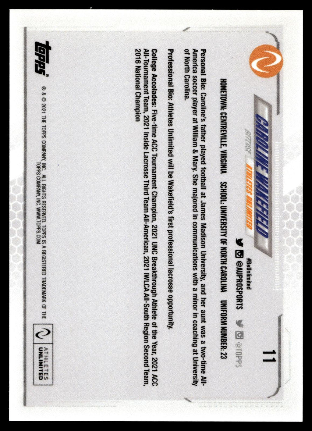 Caroline Wakefield 2021 Topps Athletes Unlimited #11