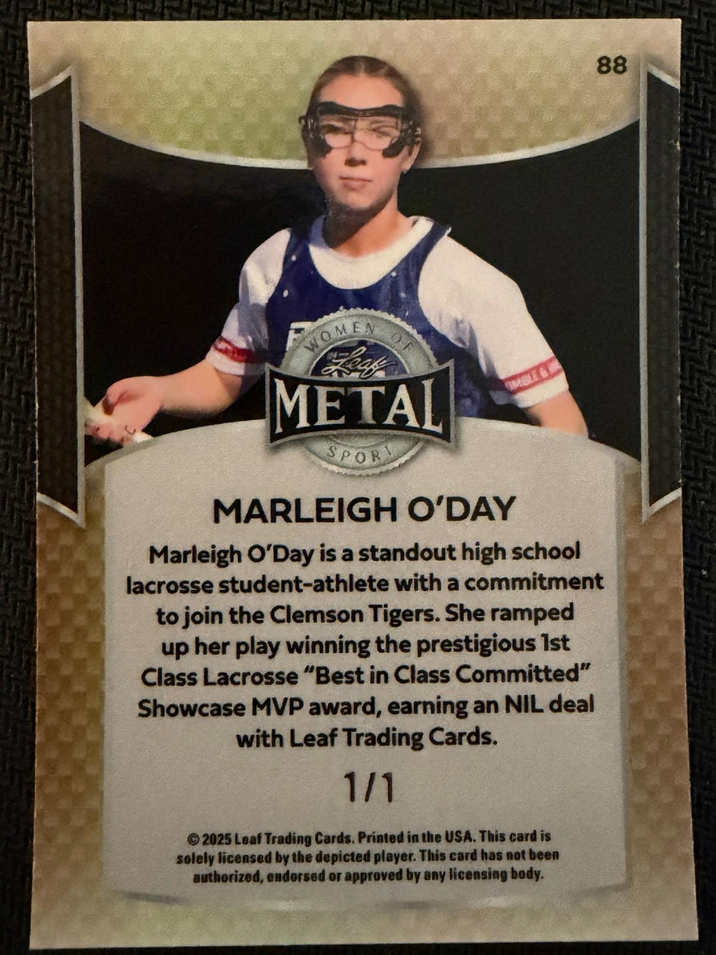 Marleigh O’Day 2025 Leaf WOM Clemson University Emerald 1/1 #88