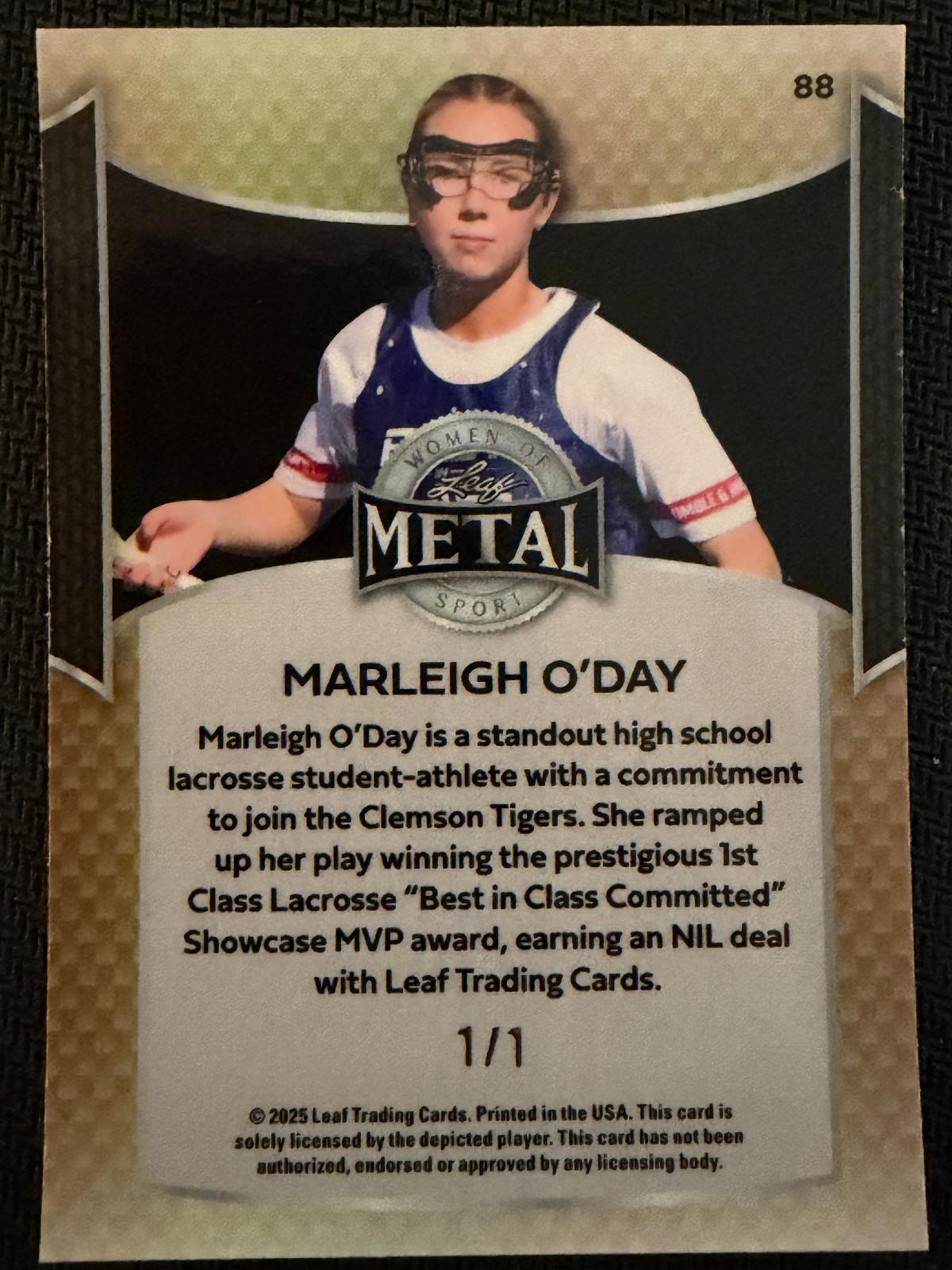 Marleigh O’Day 2025 Leaf WOM Clemson University Emerald 1/1 #88