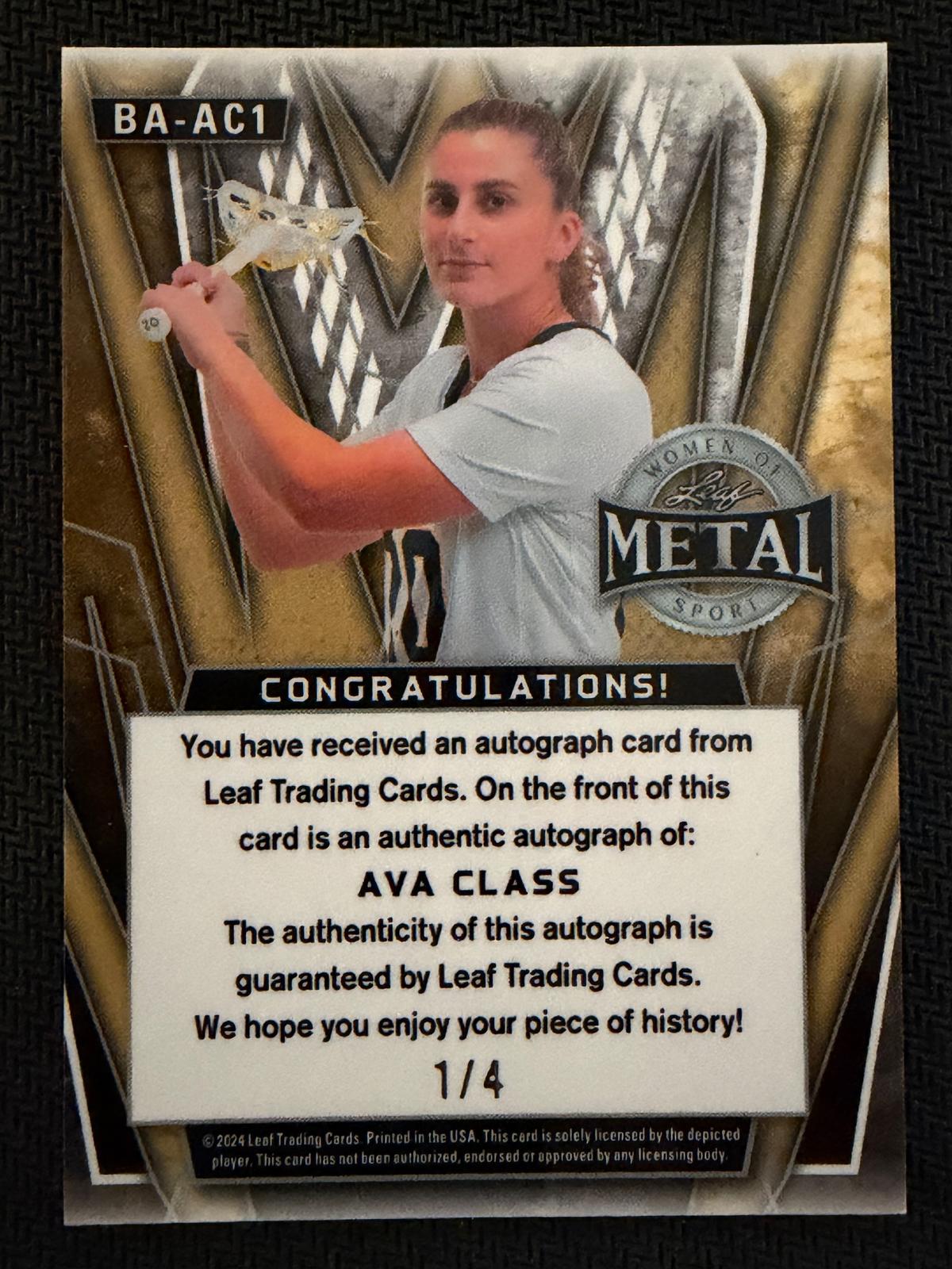 Ava Class 2024 Leaf Metal Michigan Wolverines Silver Auto 1/4 #BA-AC1