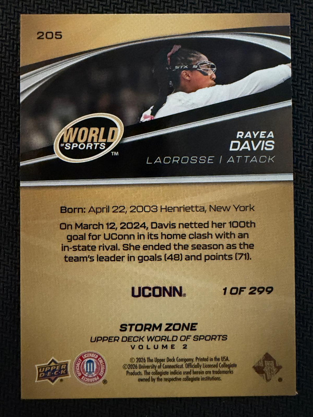 Rayea Davis 2026 Upper Deck WOS Volume 2 UConn Huskies Sparkle #205