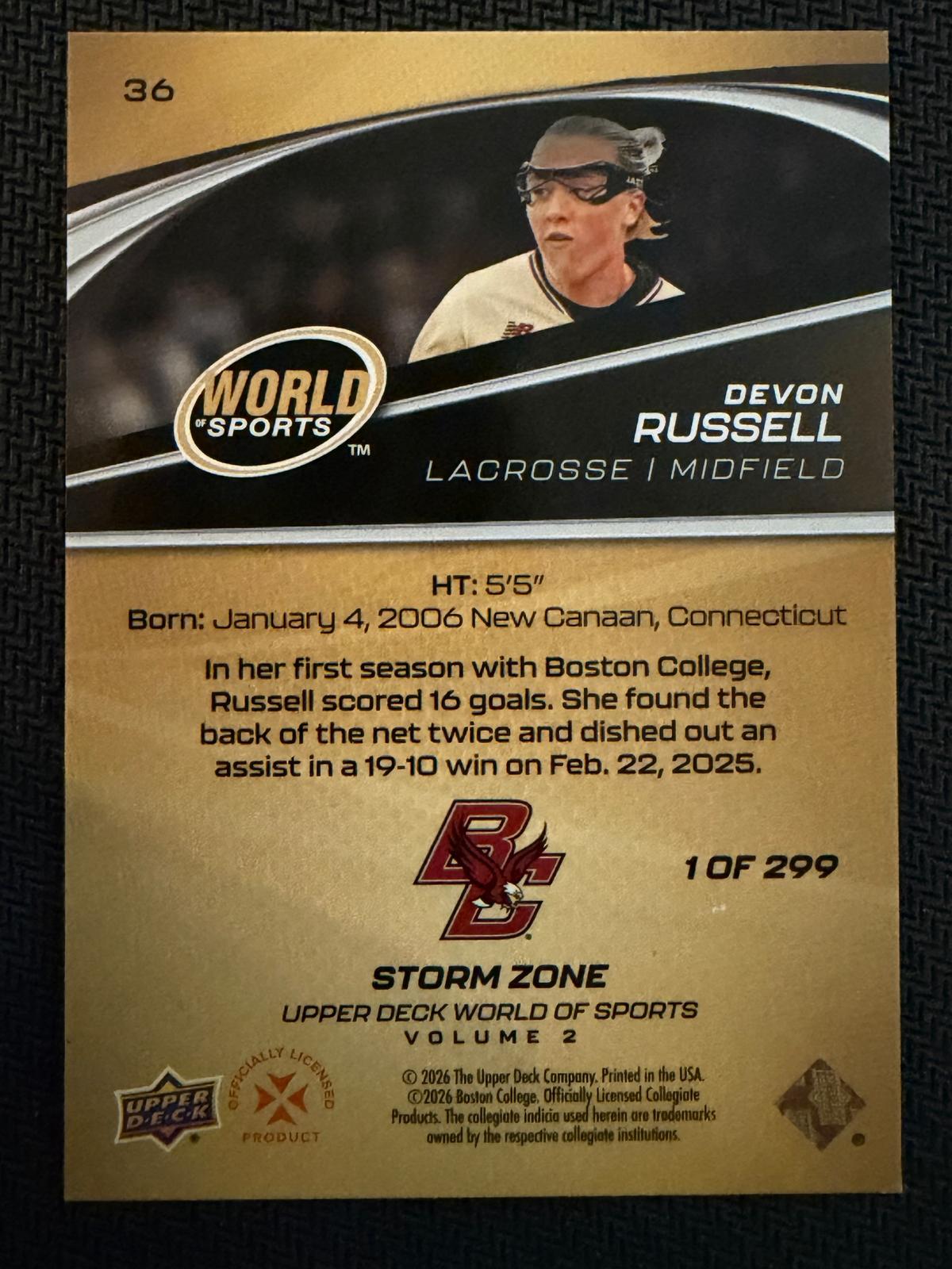Devon Russell 2026 Upper Deck WOS Volume 2 Boston College Eagles Sparkle #36