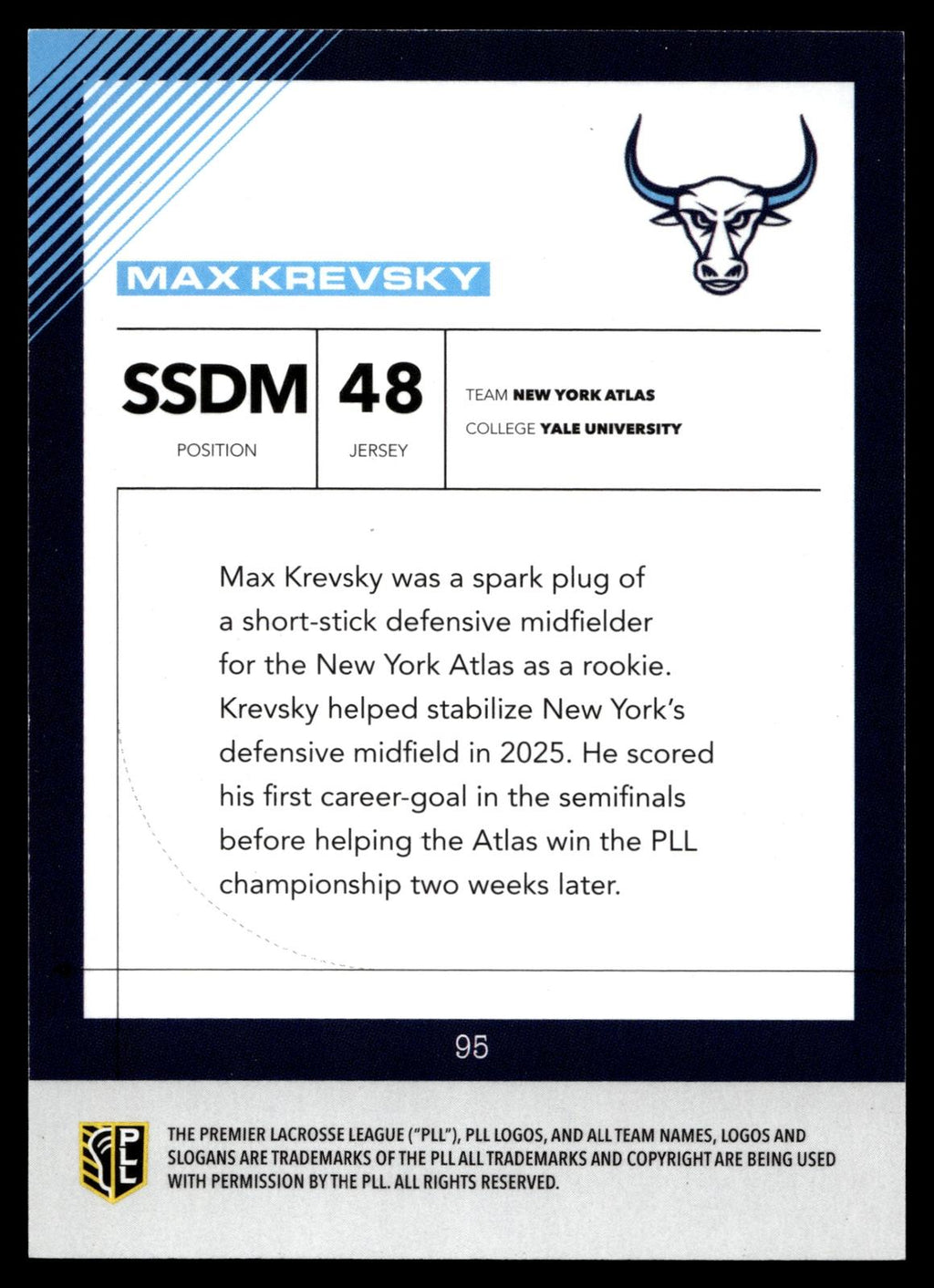 Max Krevsky 2026 PLL Fieldside II New York Atlas B & W 26/50 #95