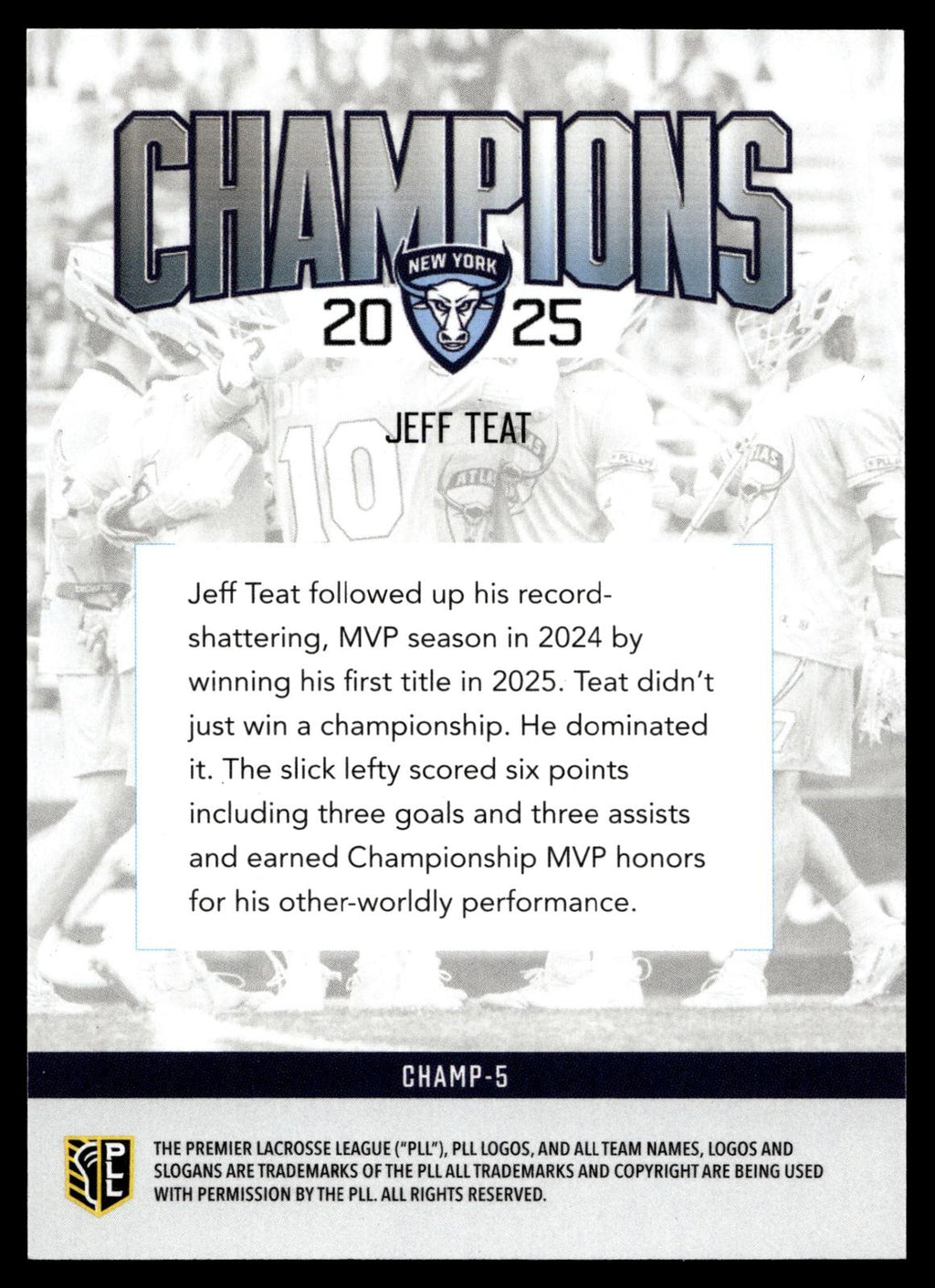 Jeff Teat 2026 PLL Fieldside II New York Atlas Blue 66/99 #CHAMP-5
