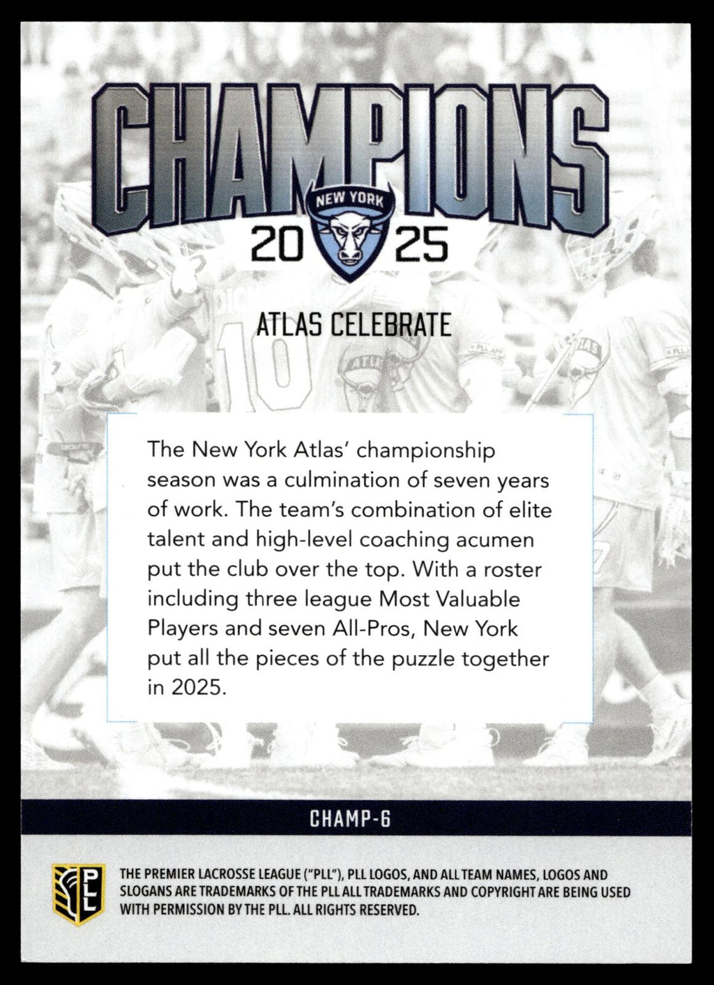 Atlas Celebrate 2026 PLL Fieldside II New York Atlas Blue 28/99 #CHAMP-6
