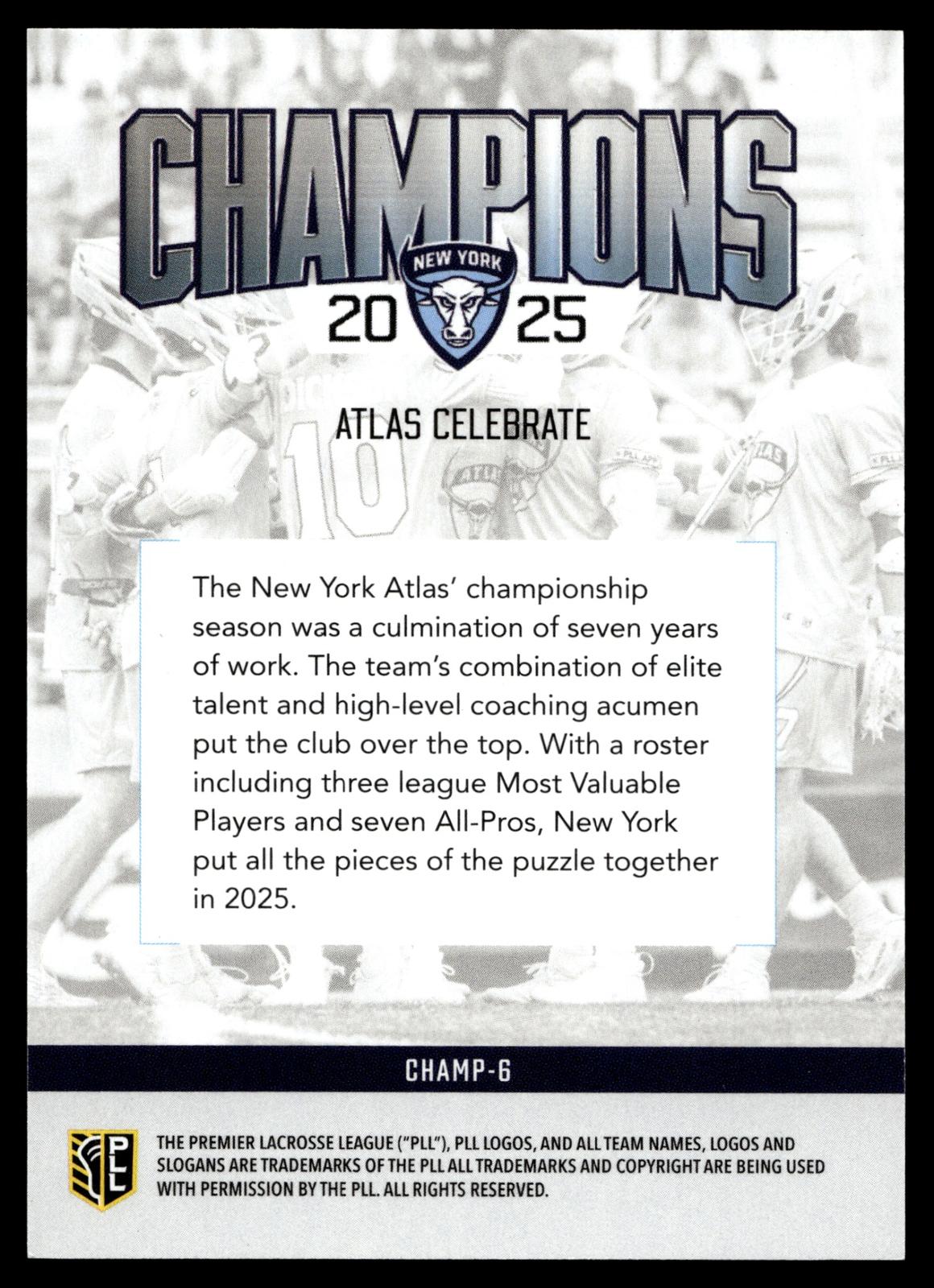 Atlas Celebrate 2026 PLL Fieldside II New York Atlas Blue 28/99 #CHAMP-6