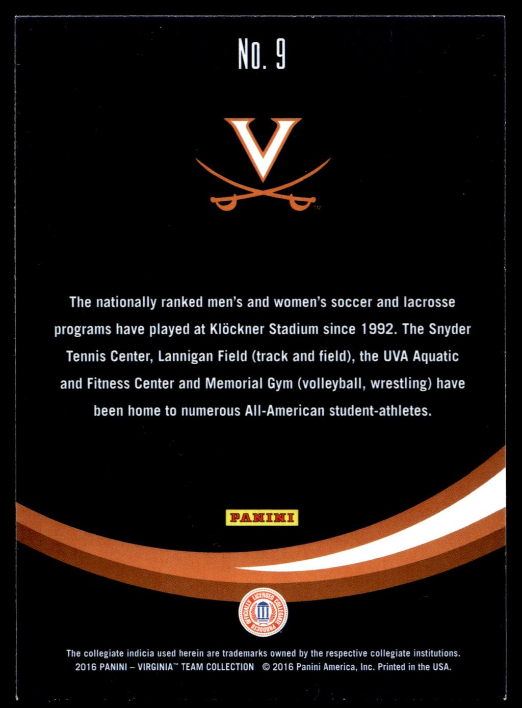 Klöckner Stadium 2016 Panini Virginia Cavaliers Virginia Cavaliers Silver #9