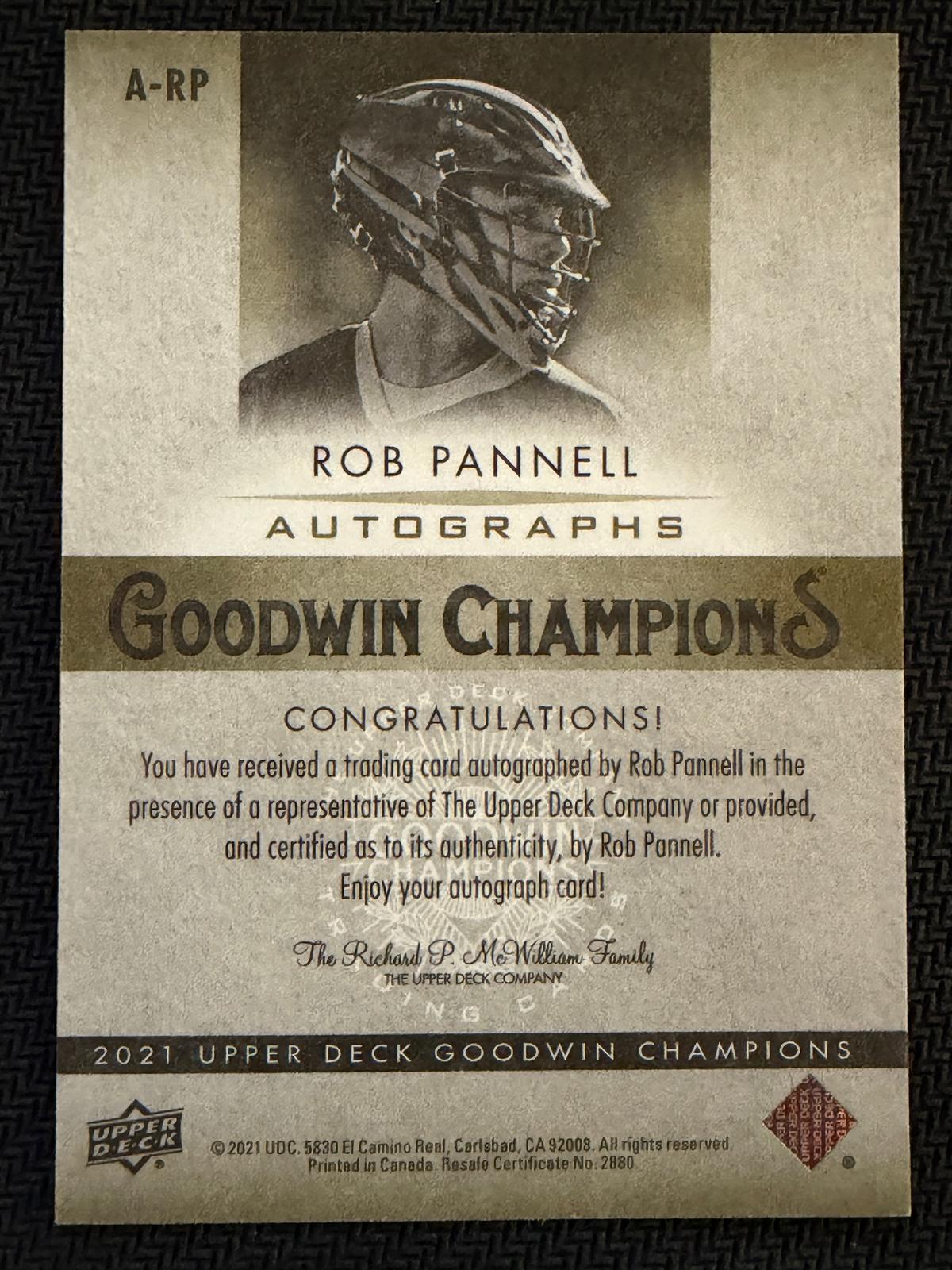 Rob Pannell 2021 Upper Deck Goodwin Champions Autographs #A-RP