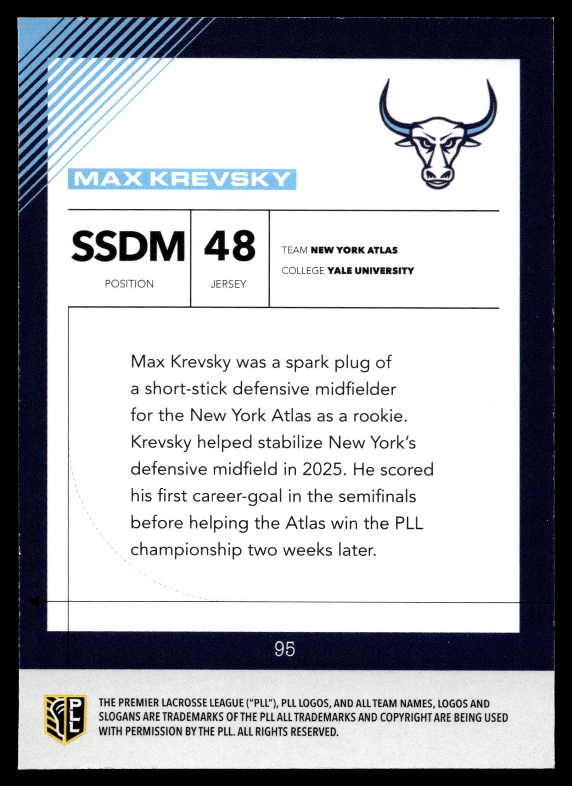 Max Krevsky 2026 PLL Fieldside II New York Atlas Matte Finish #95