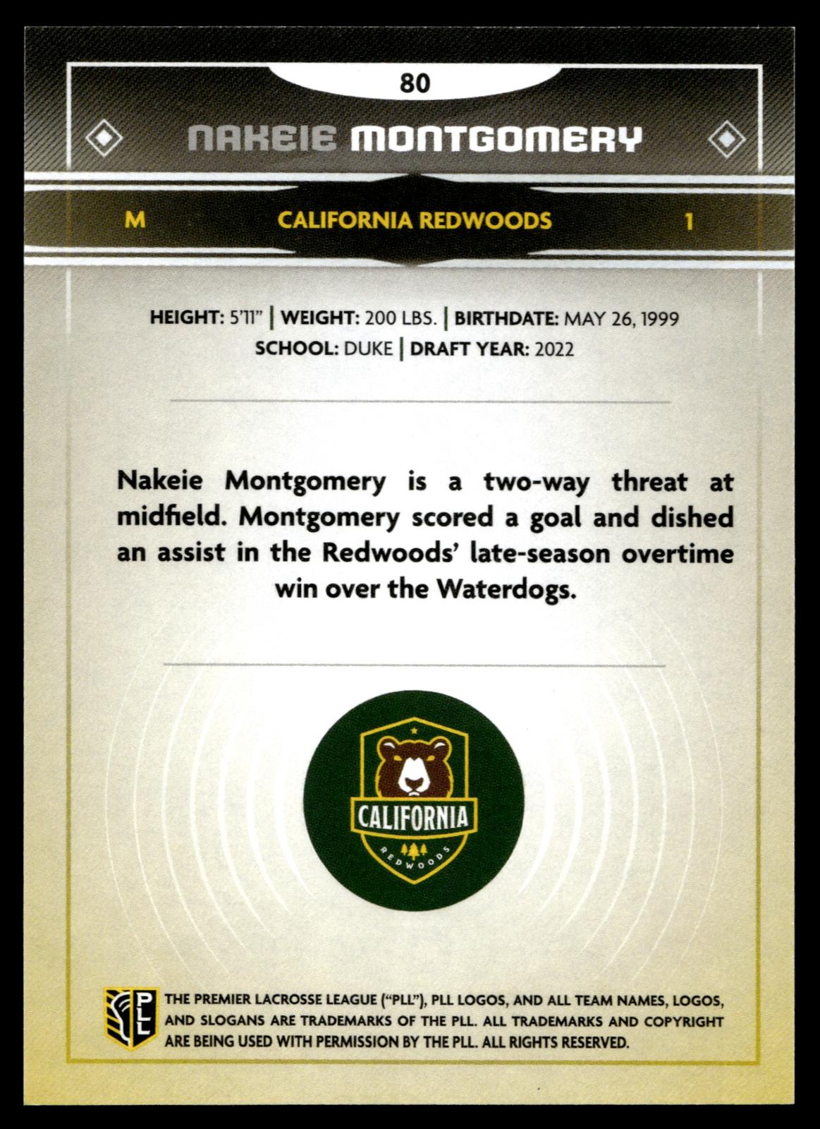 Nakeie Montgomery 2025 PLL Fieldside California Redwoods #80