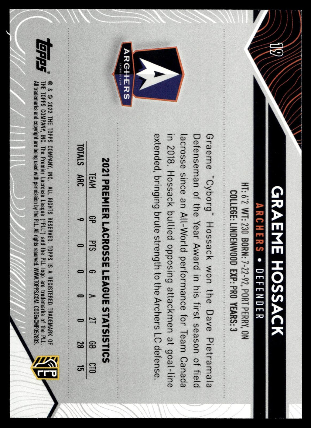Graeme Hossack 2022 Topps PLL Atlas Image Variation #19