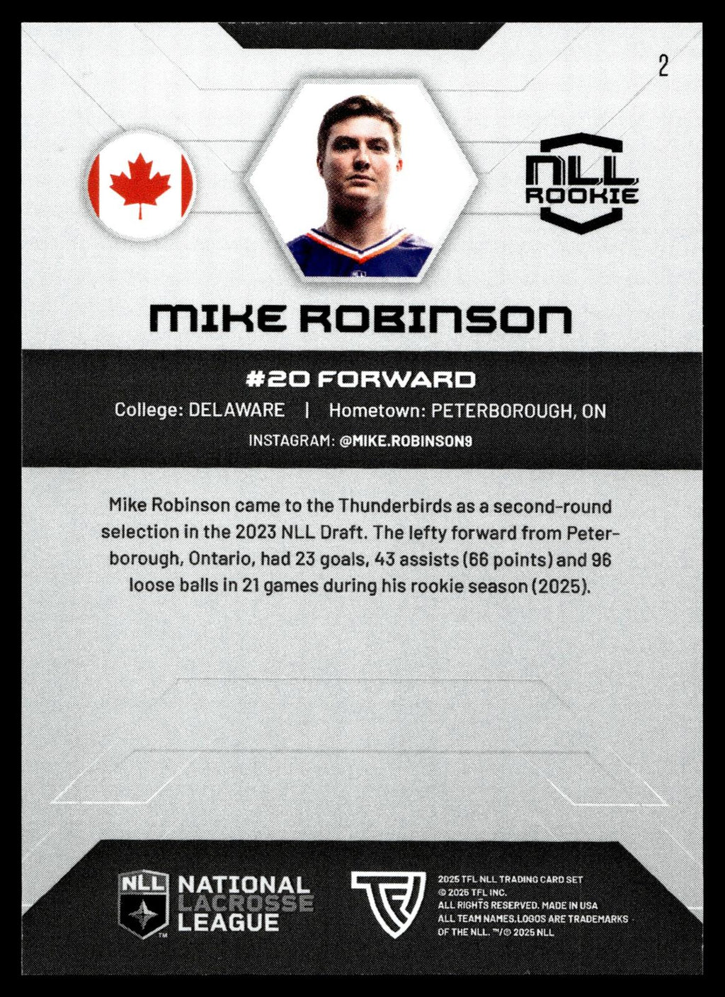 Mike Robinson 2025 TFL NLL Halifax Thunderbirds #2