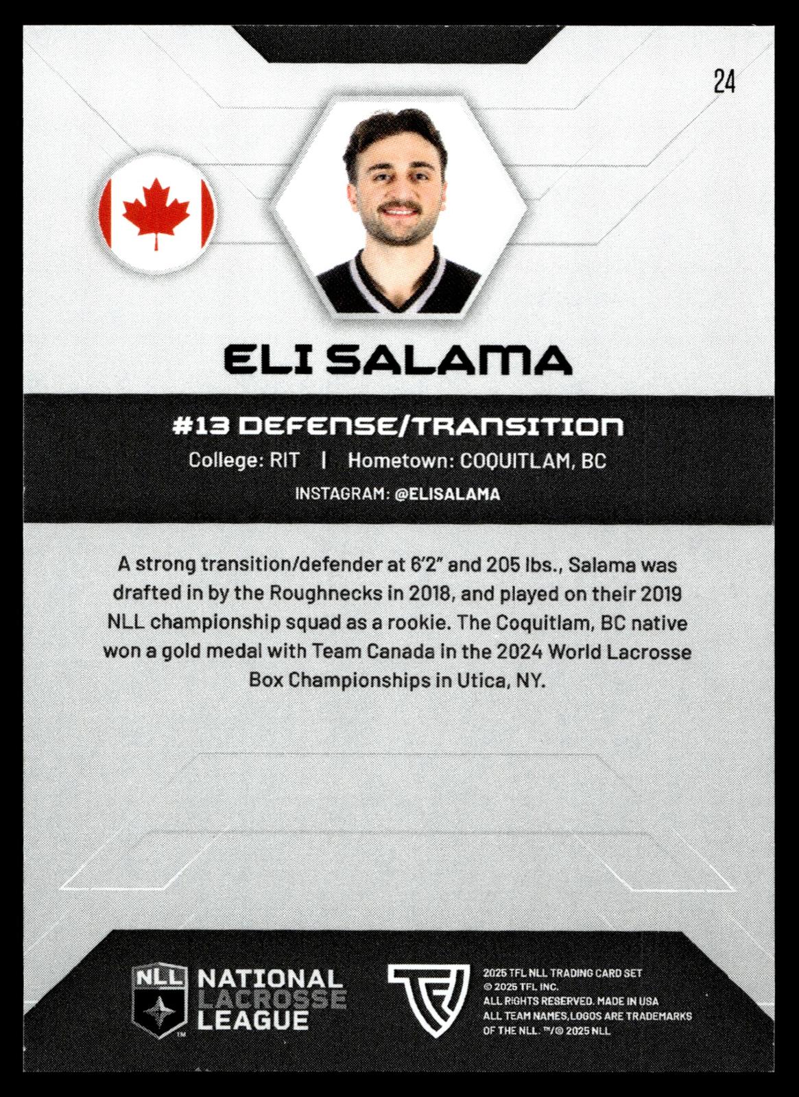 Eli Salama 2025 TFL NLL Calgary Roughnecks #24