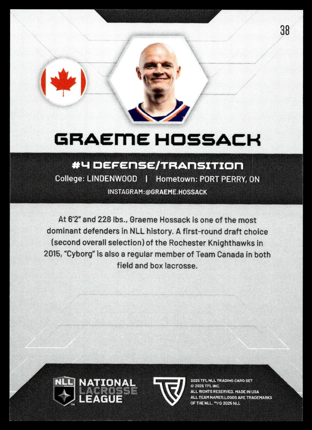 Graeme Hossack 2025 TFL NLL Halifax Thunderbirds #38