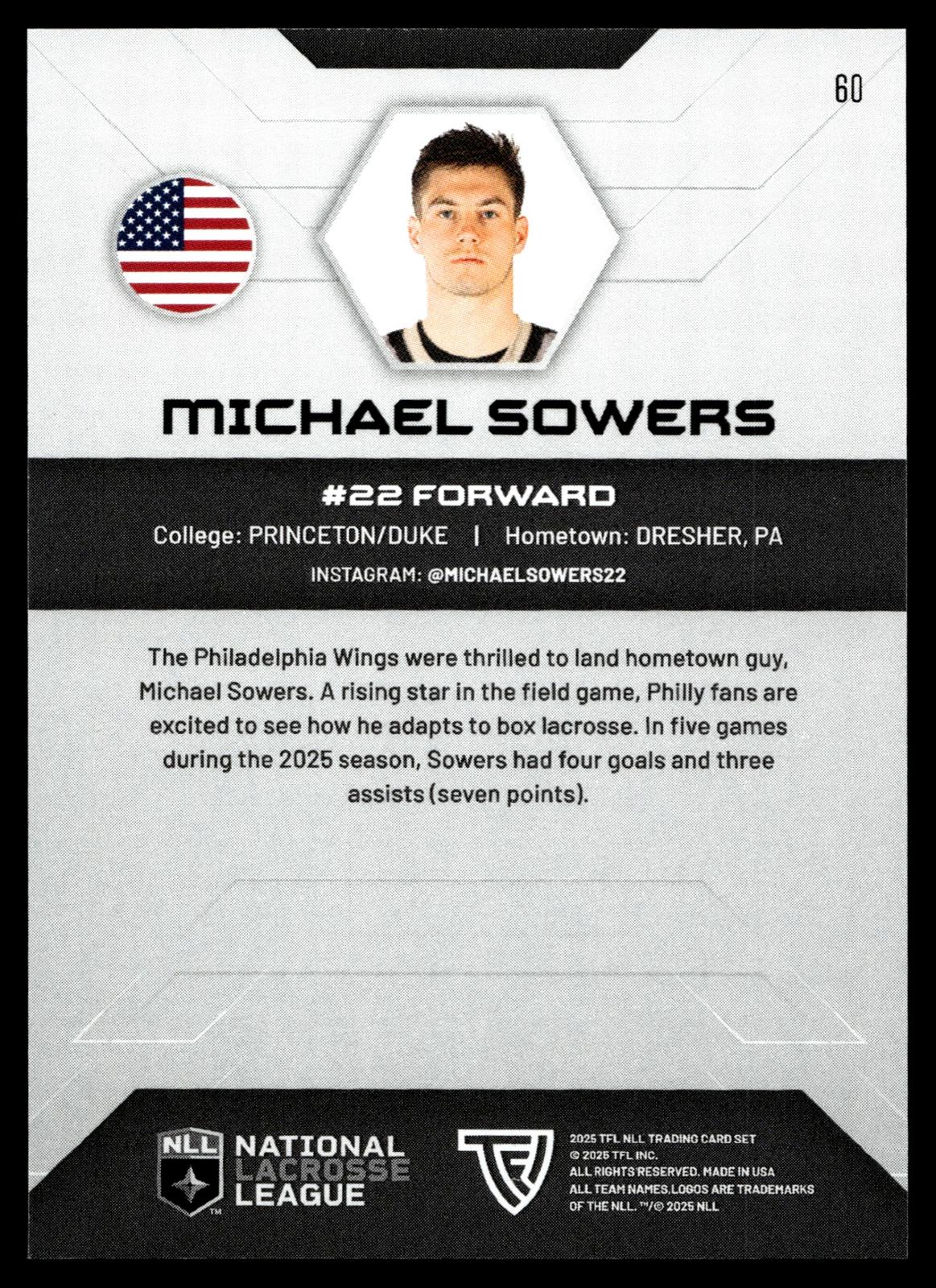 Michael Sowers 2025 TFL NLL Philadelphia Wings #60