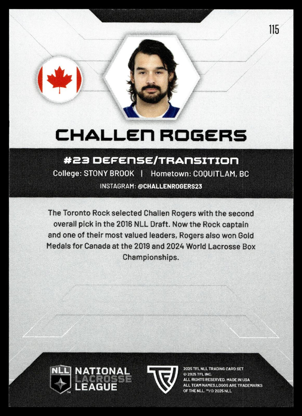 Challen Rogers 2025 TFL NLL Toronto Rock #115