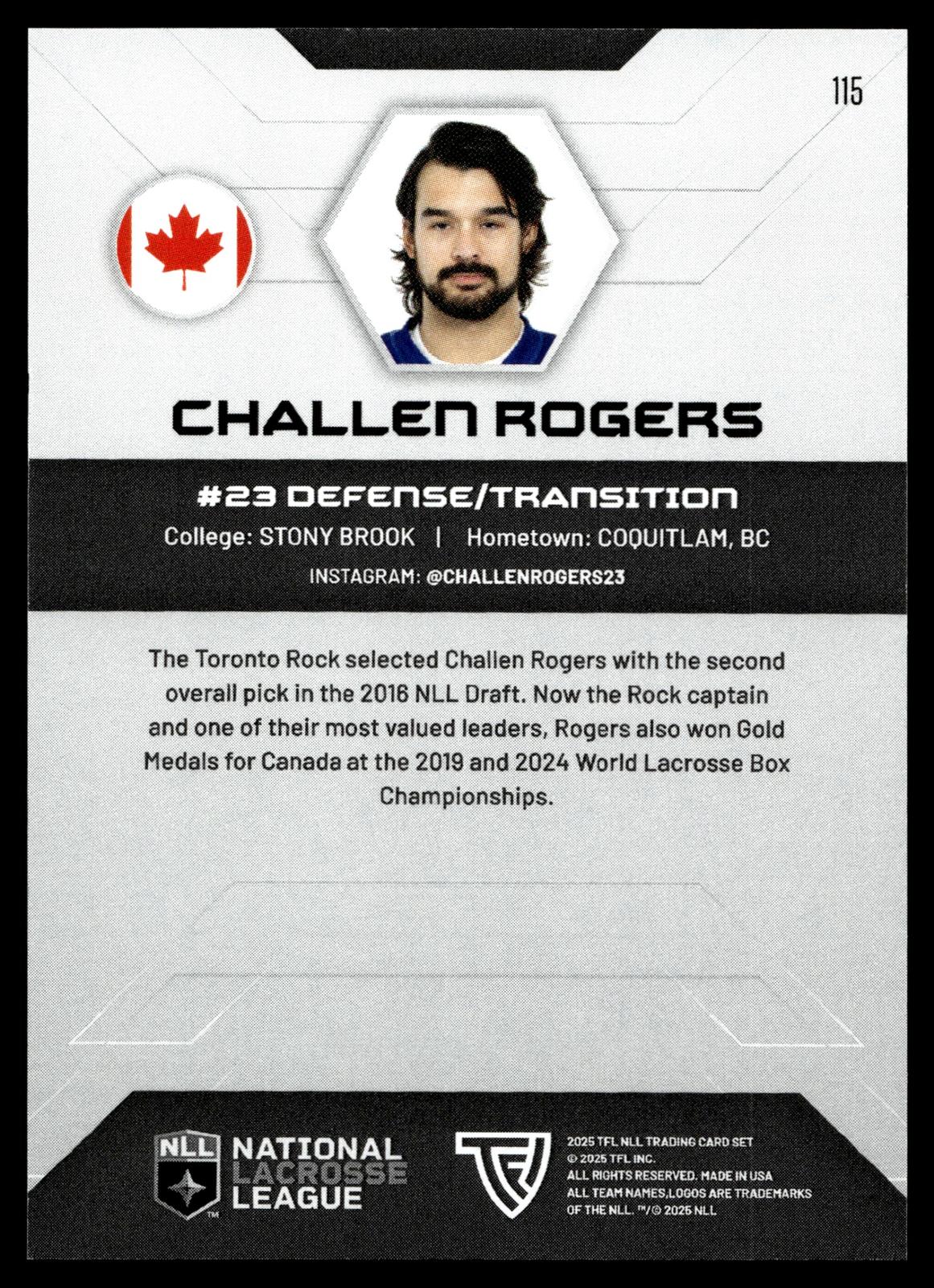 Challen Rogers 2025 TFL NLL Toronto Rock #115