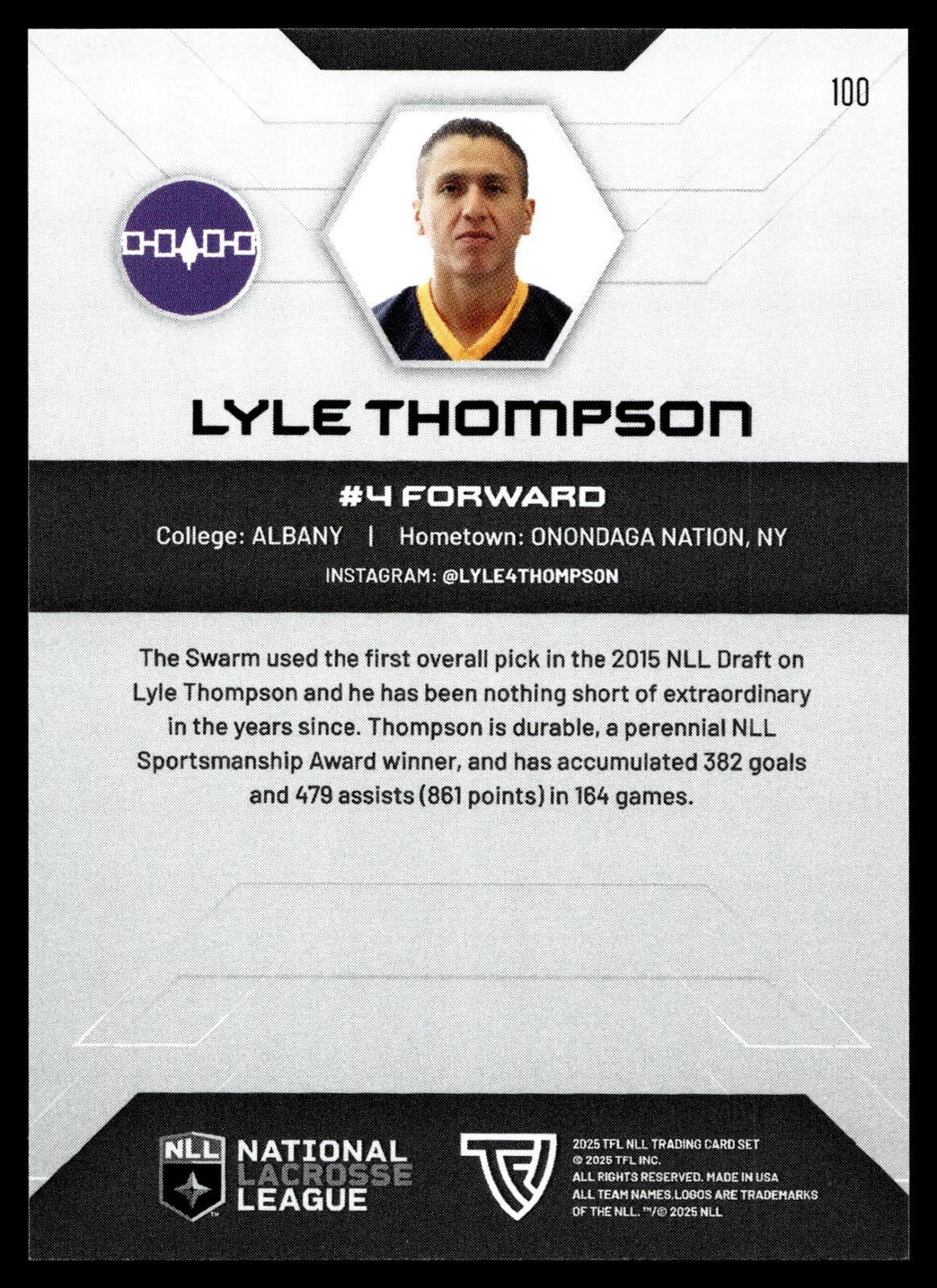 Lyle Thompson 2025 TFL Sports NLL Georgia Swarm Home Floor 69/75 #100